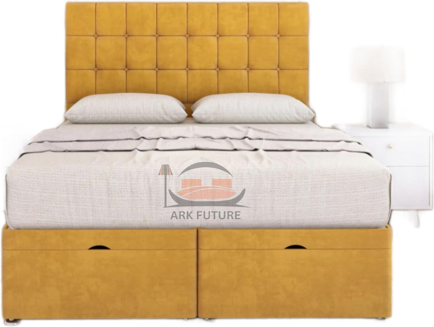 Sloomy Plush Fabric Ottoman Bed Frame with 26" Headboard and Storage
