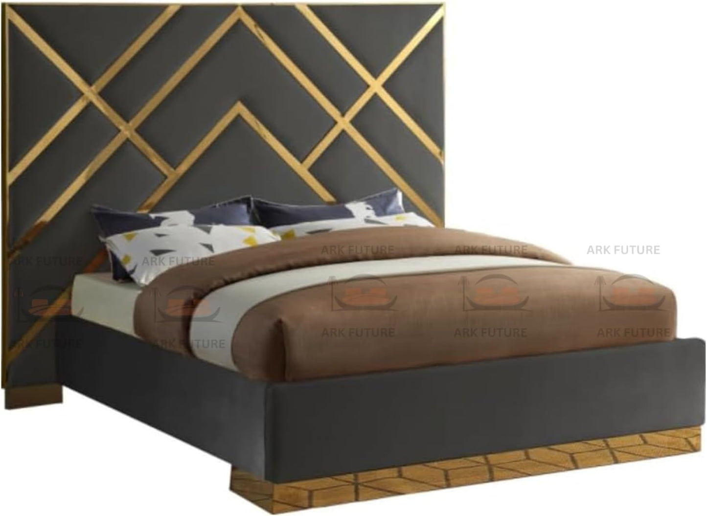 Serena Upholstered Bed Frame with Stylish Headboard, Sturdy Wooden Legs, Modern