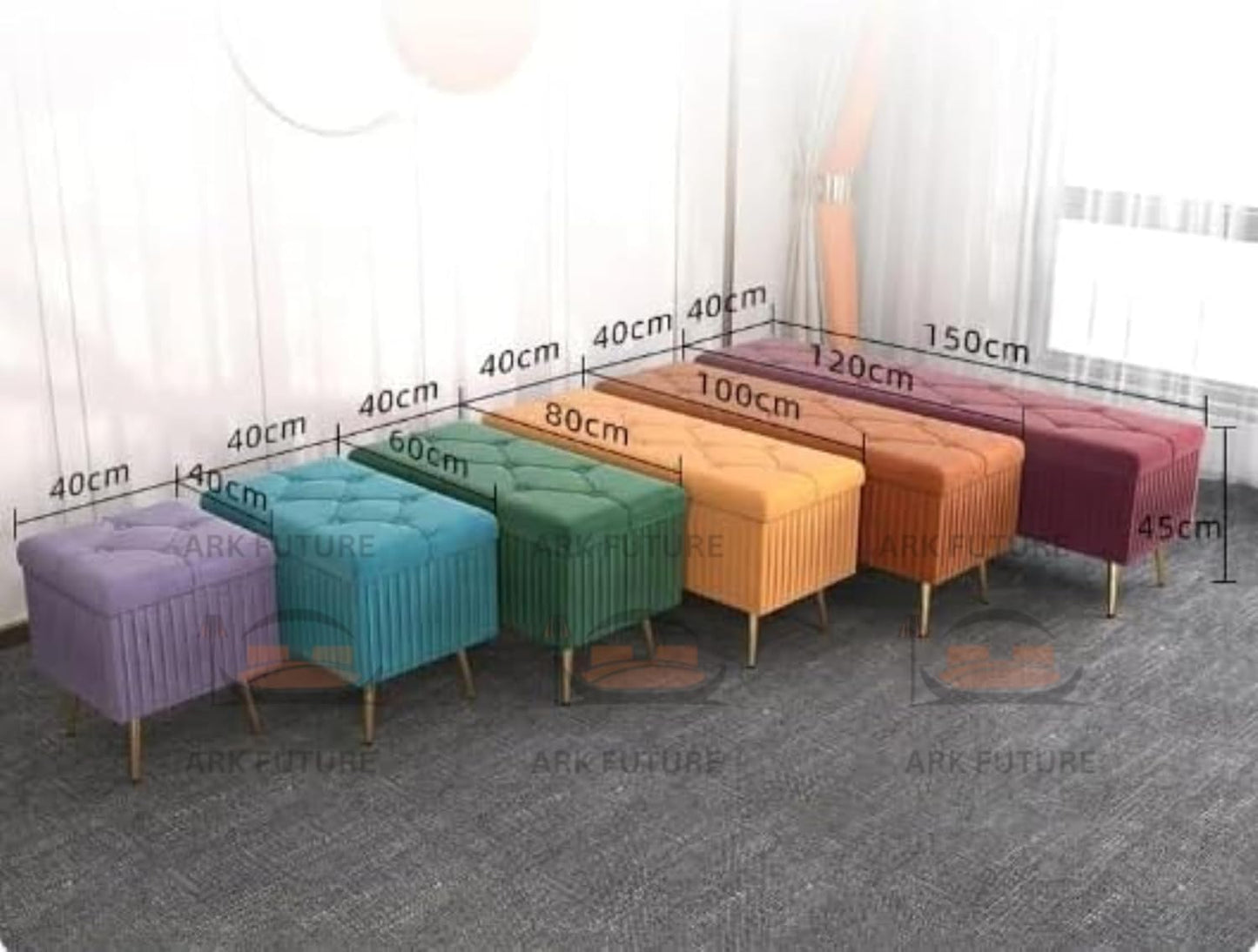 Puffy Modern Ottoman Storage Velvet Bench with Gold Metal Legs - Upholstered