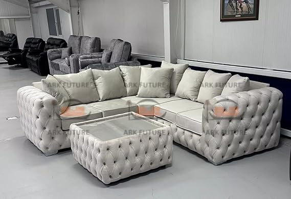Faramade Chesterfield Corner Sofa in Plush Velvet with Coffee Table