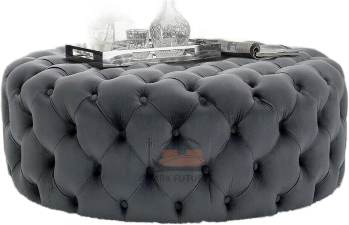 Chesterfield Ottoman Deep Buttoned Velvet Round Footrest Pouffe, Stylish & Comfortable