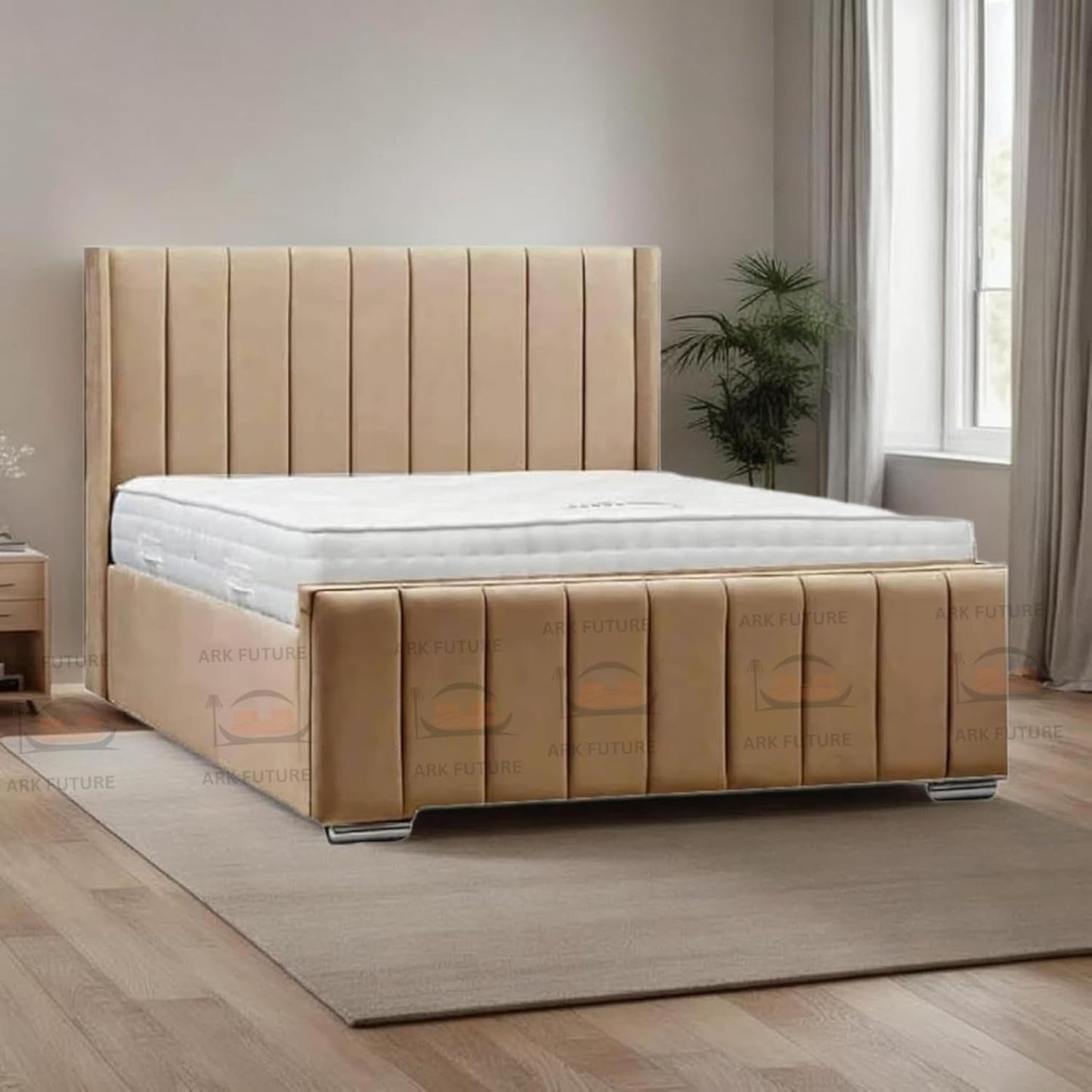 Amelia Panel Wing Ottoman Bed Frame – Upholstered Storage Bed with Gas Lift