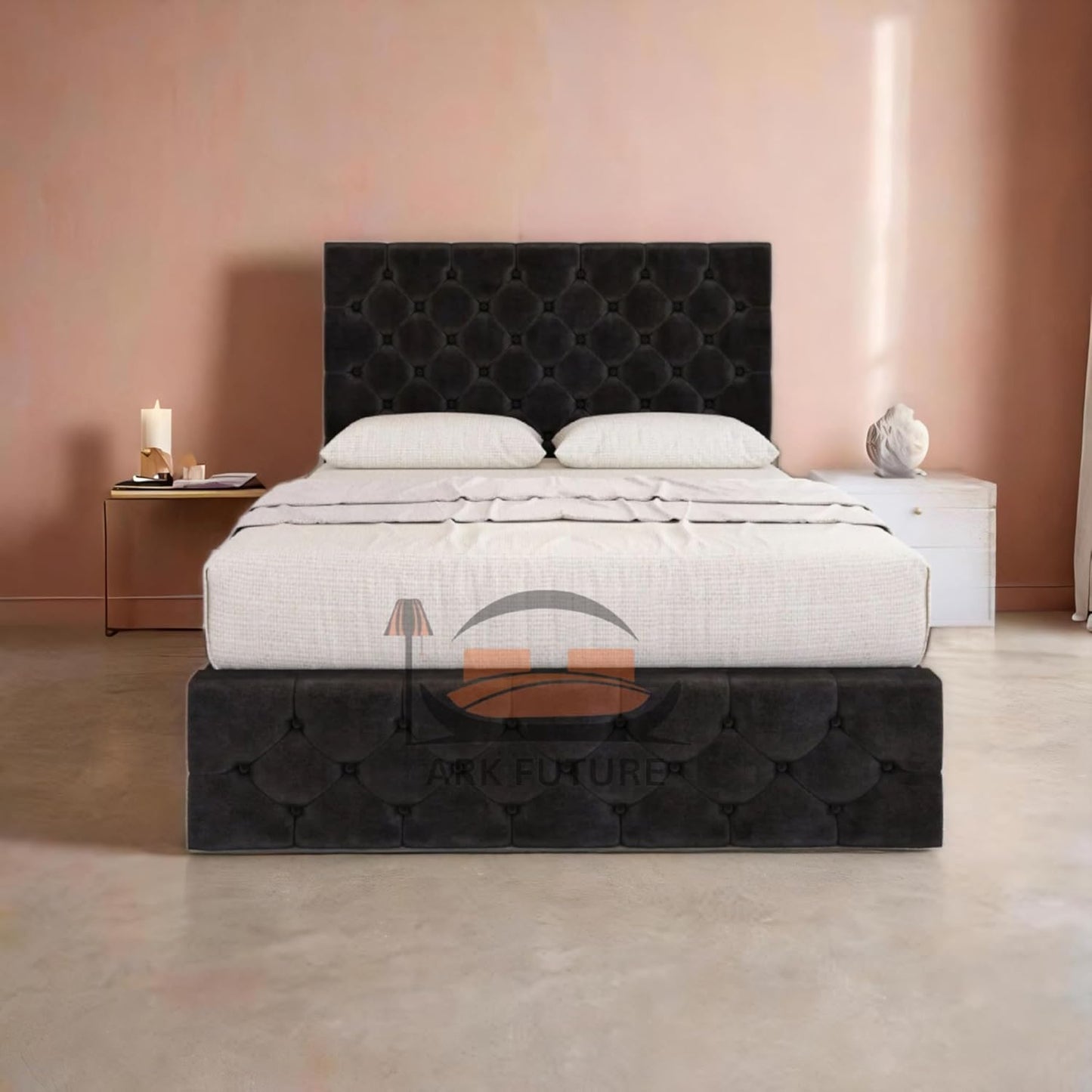 Regal Tufted Velvet Bed Frame with Footend Storage Drawers