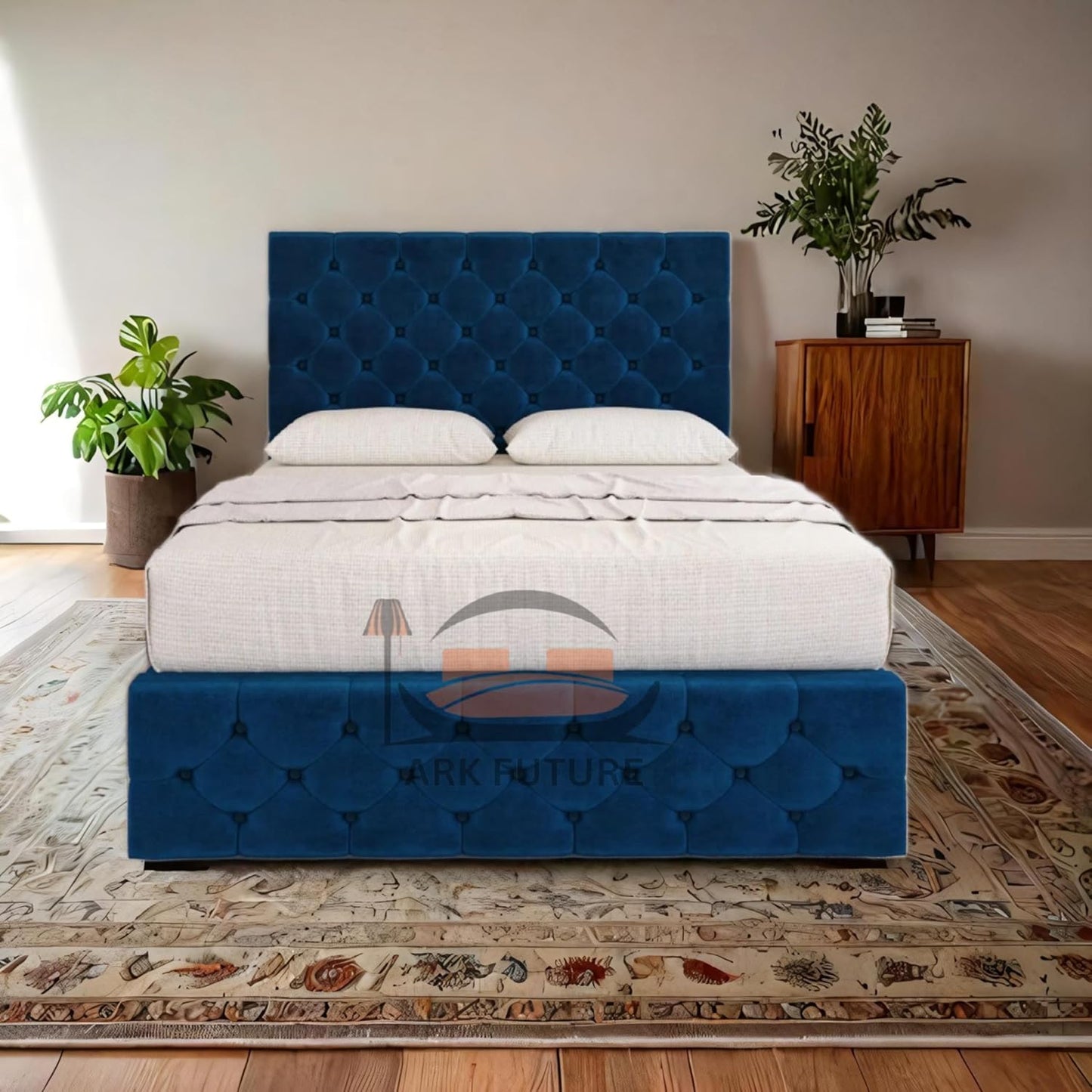 Regal Tufted Velvet Bed Frame with Footend Storage Drawers