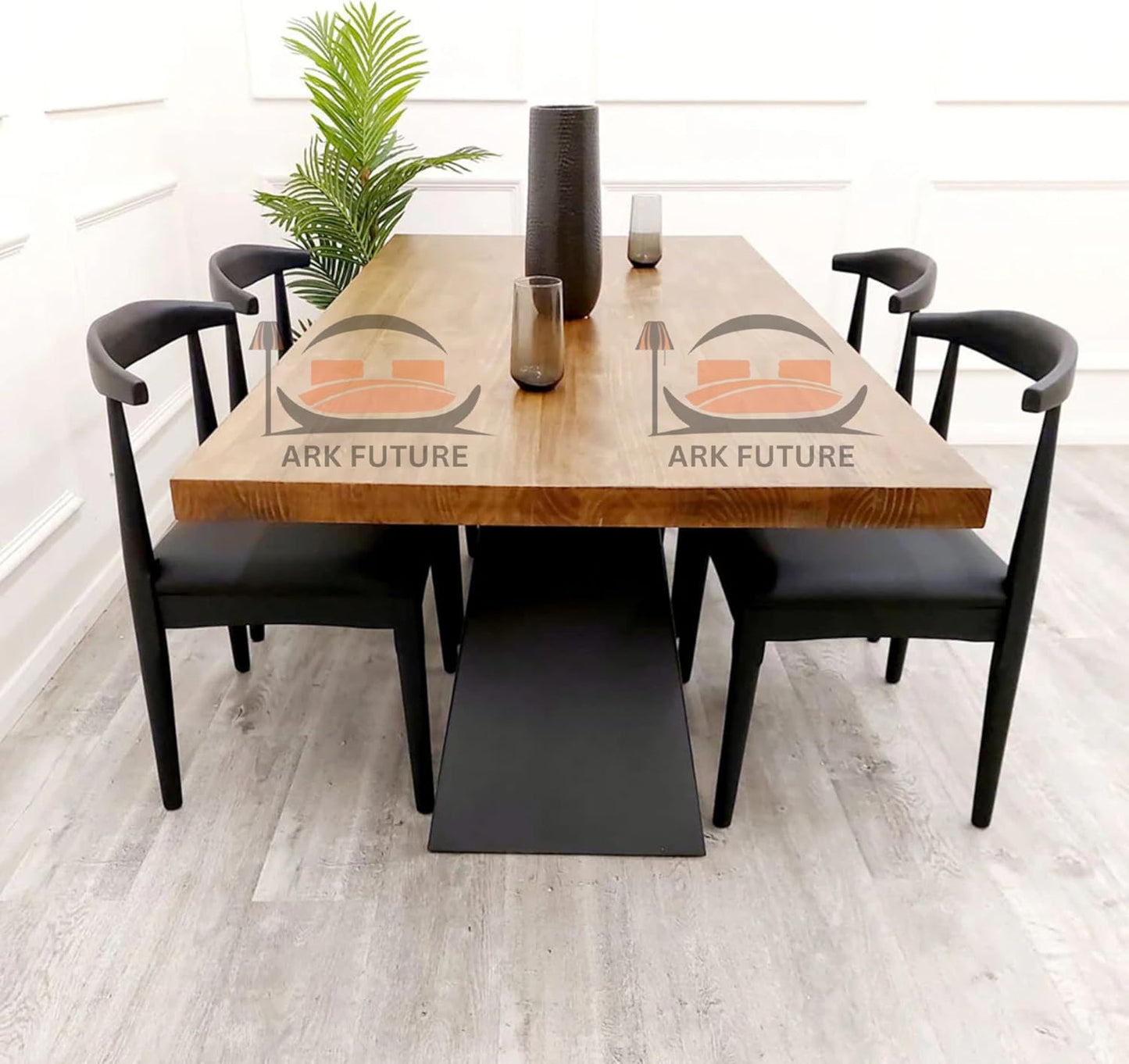 Axel 1.8m Pine Wood Dining Table with Black Metal Legs