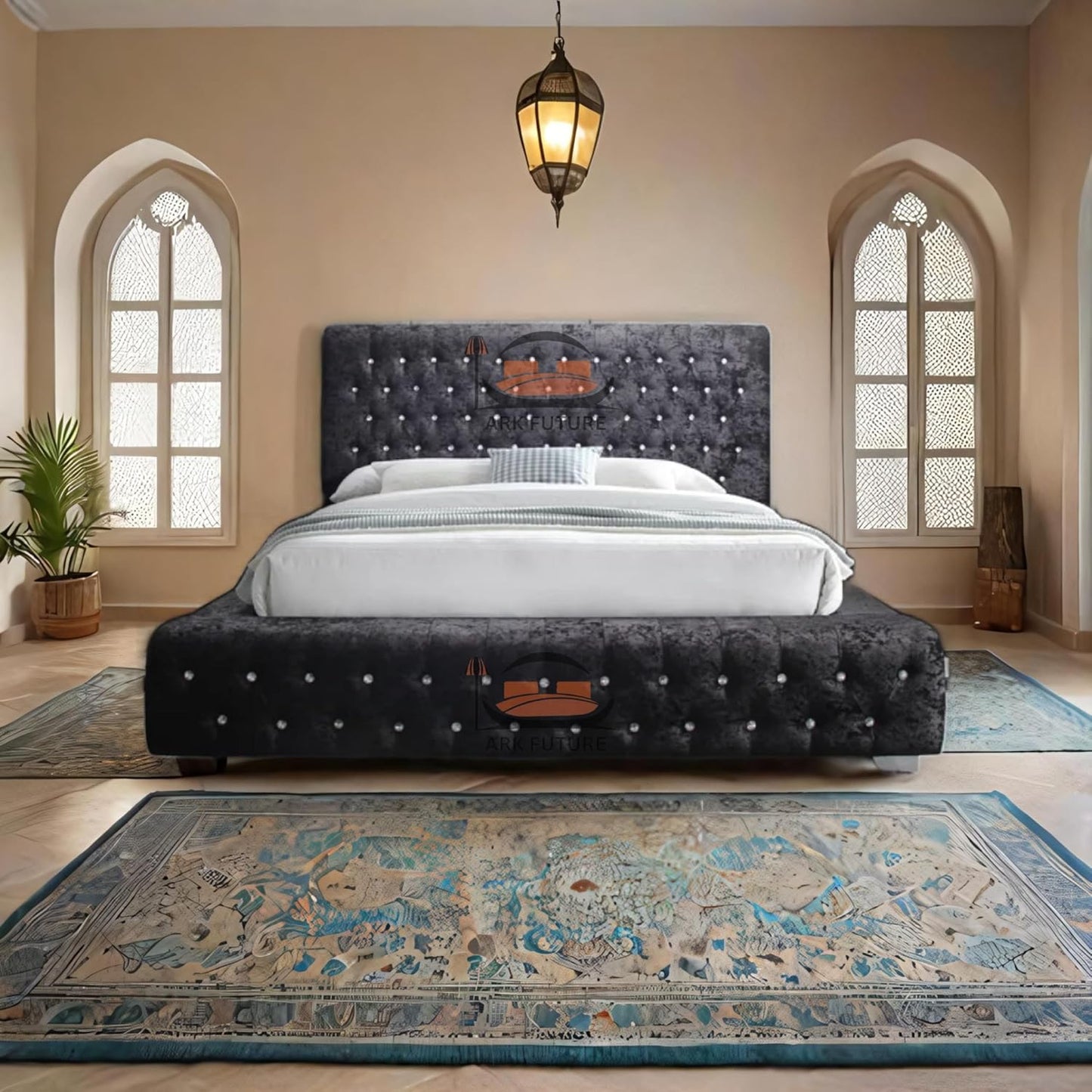 Geneva Crushed Velvet Tufted Bed Frame with Headboard