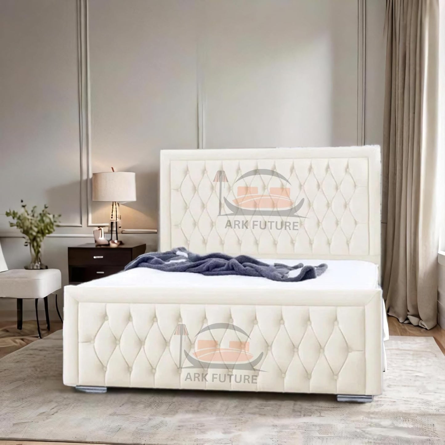 Celeste Upholstered Ottoman Bed – Velvet/Fabric Finish, Storage, Easy Lift, Stylish Headboard
