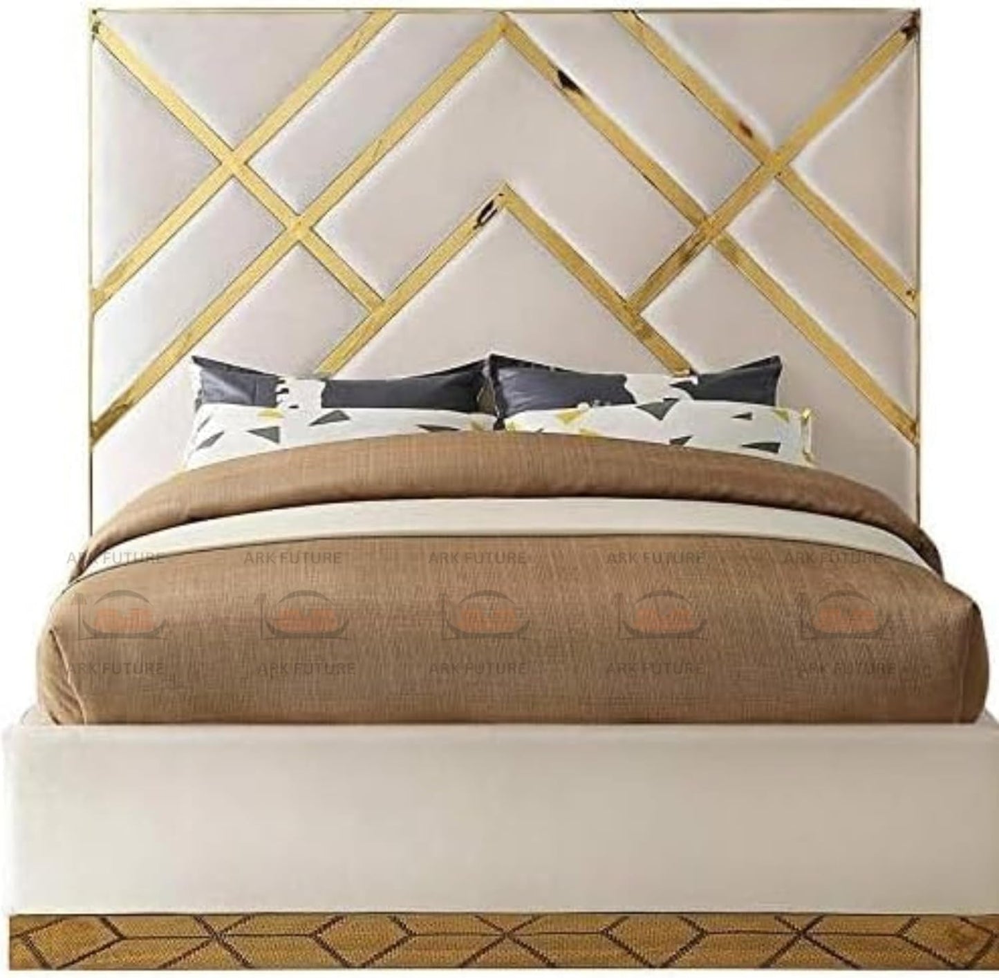 Serena Upholstered Bed Frame with Stylish Headboard, Sturdy Wooden Legs, Modern