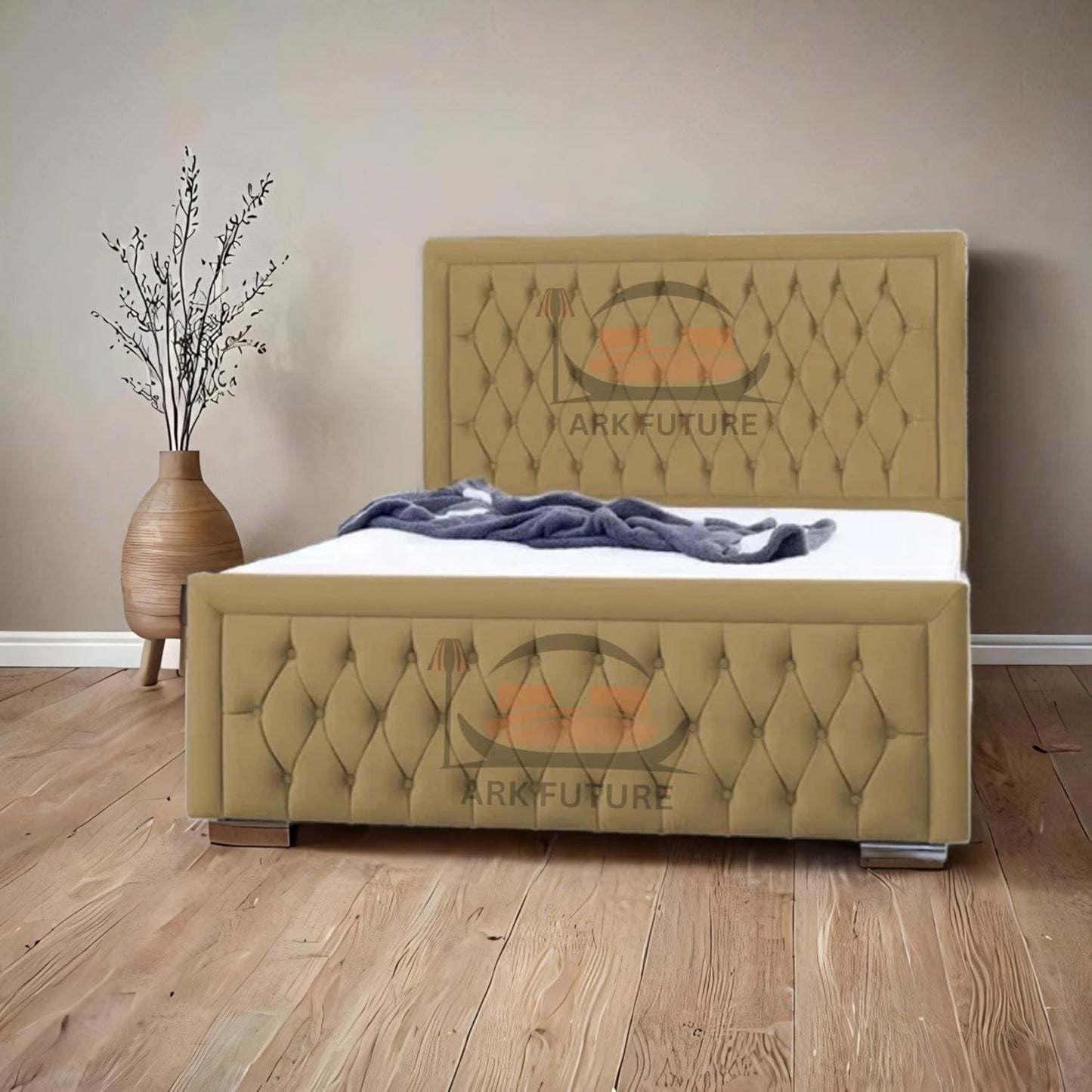 Celeste Upholstered Ottoman Bed – Velvet/Fabric Finish, Storage, Easy Lift, Stylish Headboard