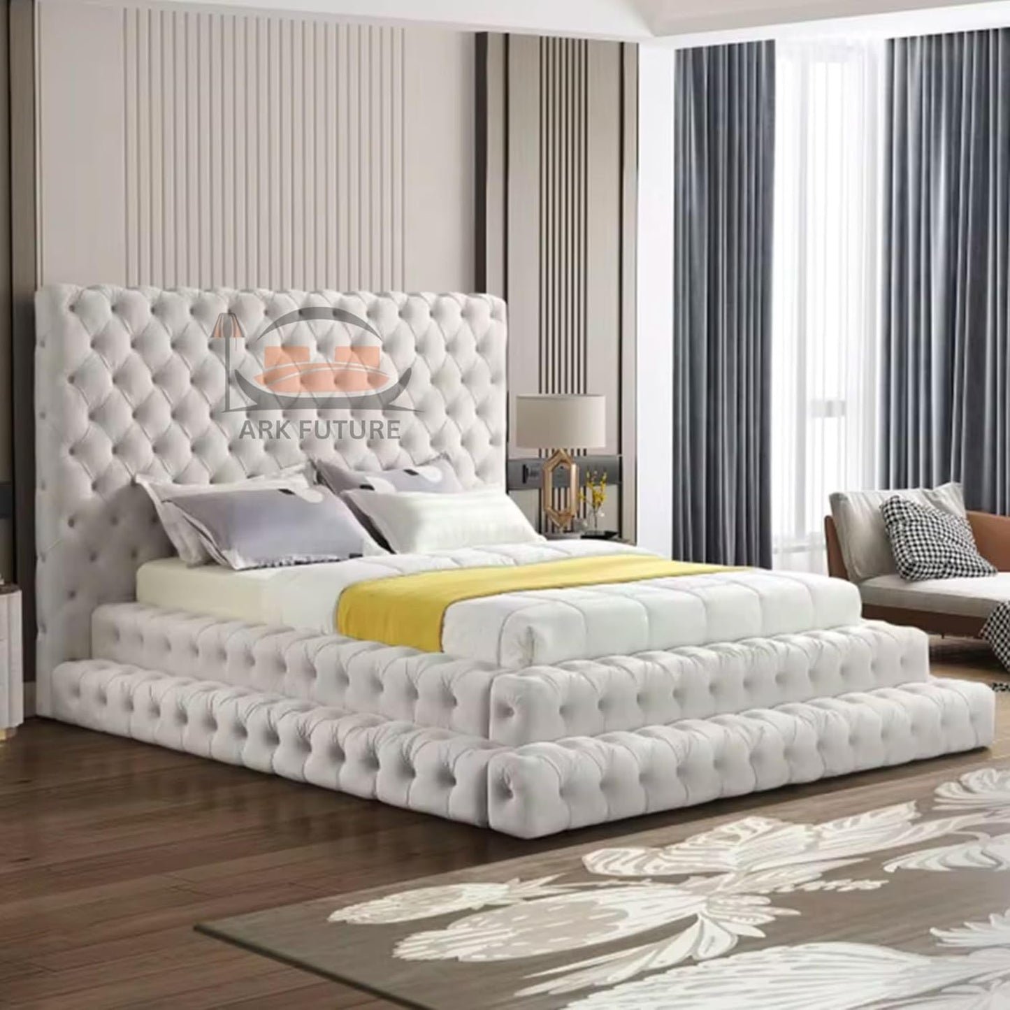 Imperial Manor Upholstered Bed Frame with Tufted Headboard and Timeless Design