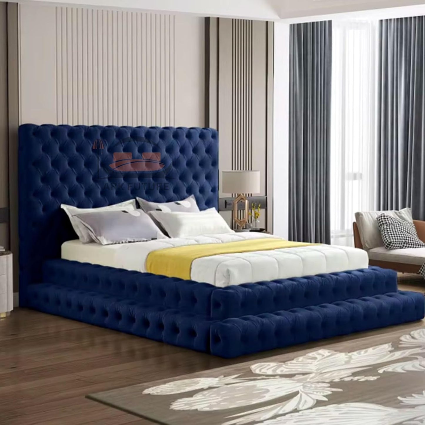 Imperial Manor Upholstered Bed Frame with Tufted Headboard and Timeless Design