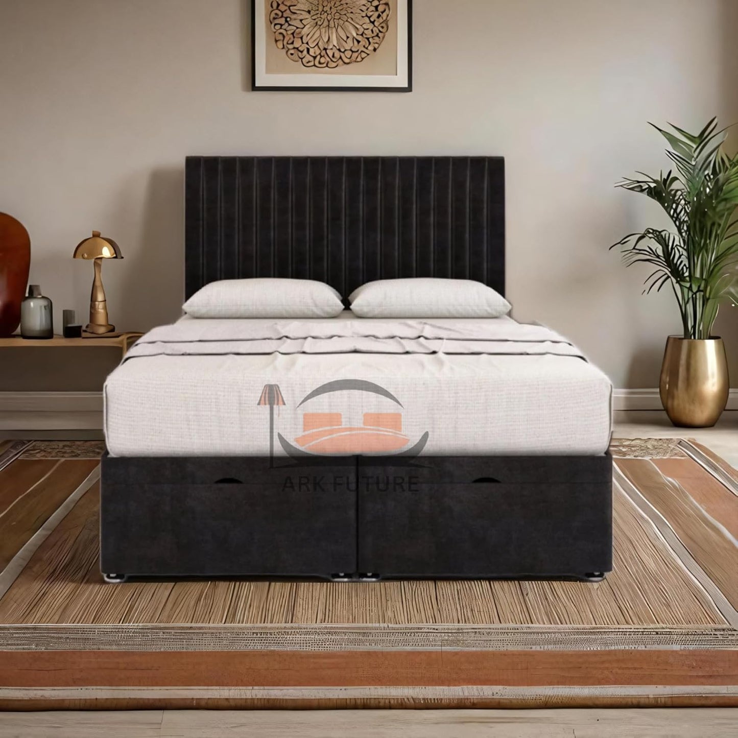 Sleek Ottoman Plush Fabric Bed Frame with Storage