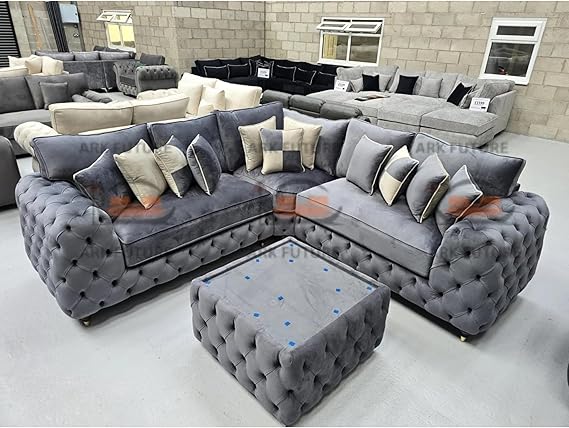 Metro Royale Ashton Chesterfield Corner Sofa in Plush Velvet Fabric