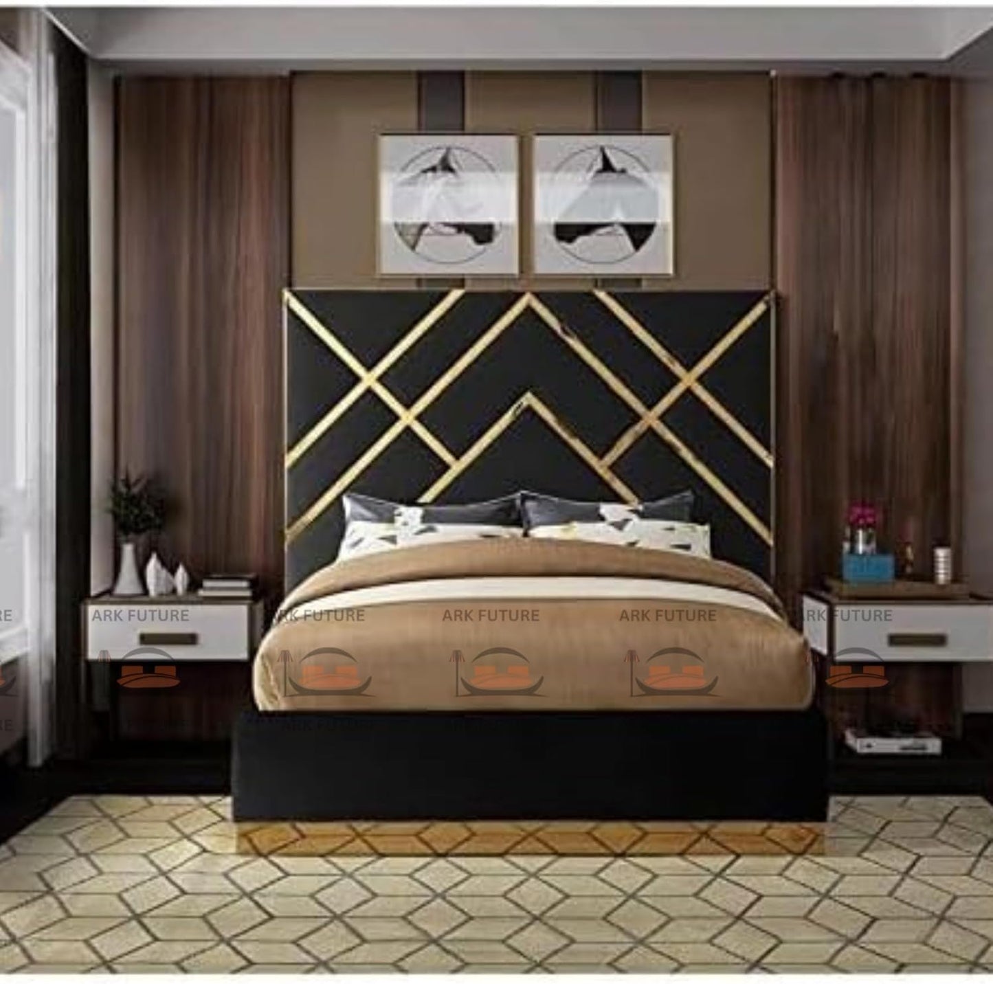 Serena Upholstered Bed Frame with Stylish Headboard, Sturdy Wooden Legs, Modern