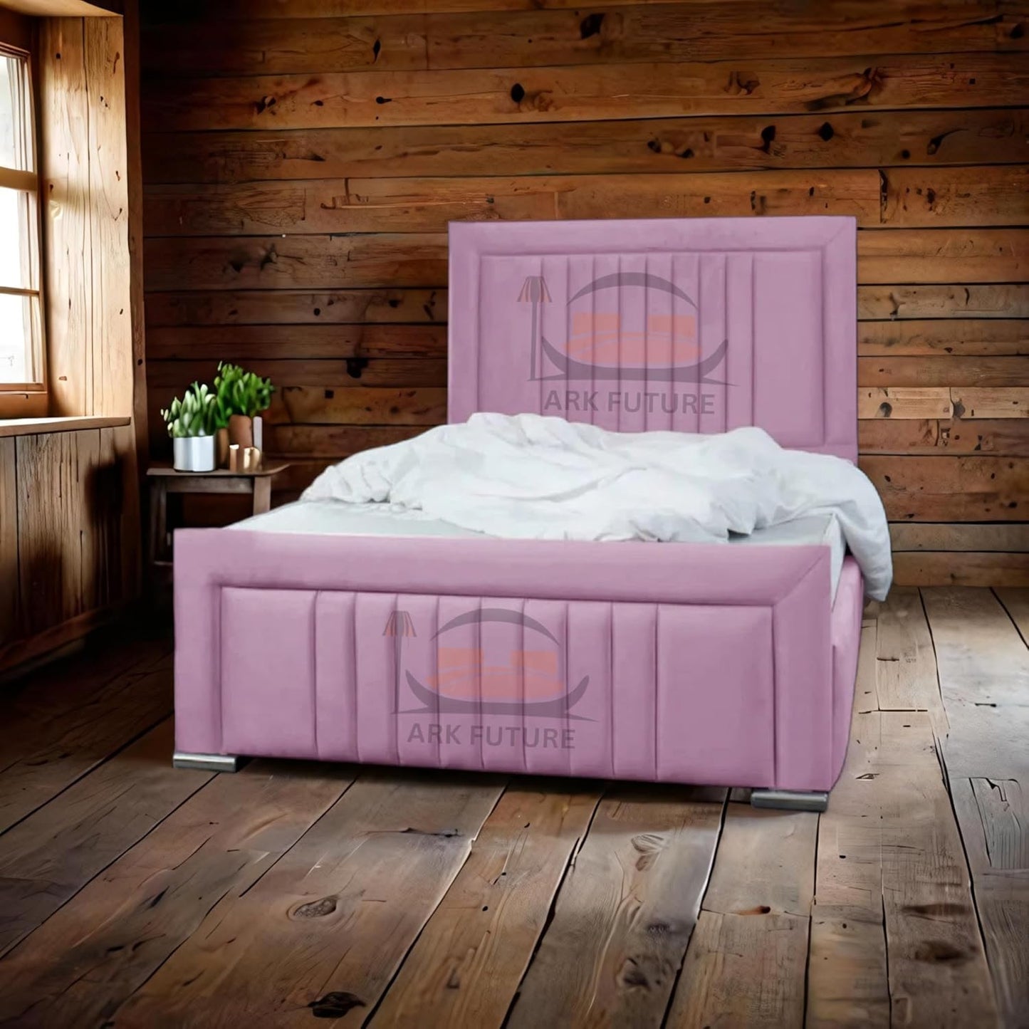 Dean Sand Upholstered Bed Frame – Modern Design, Sturdy Wood, Padded Headboard
