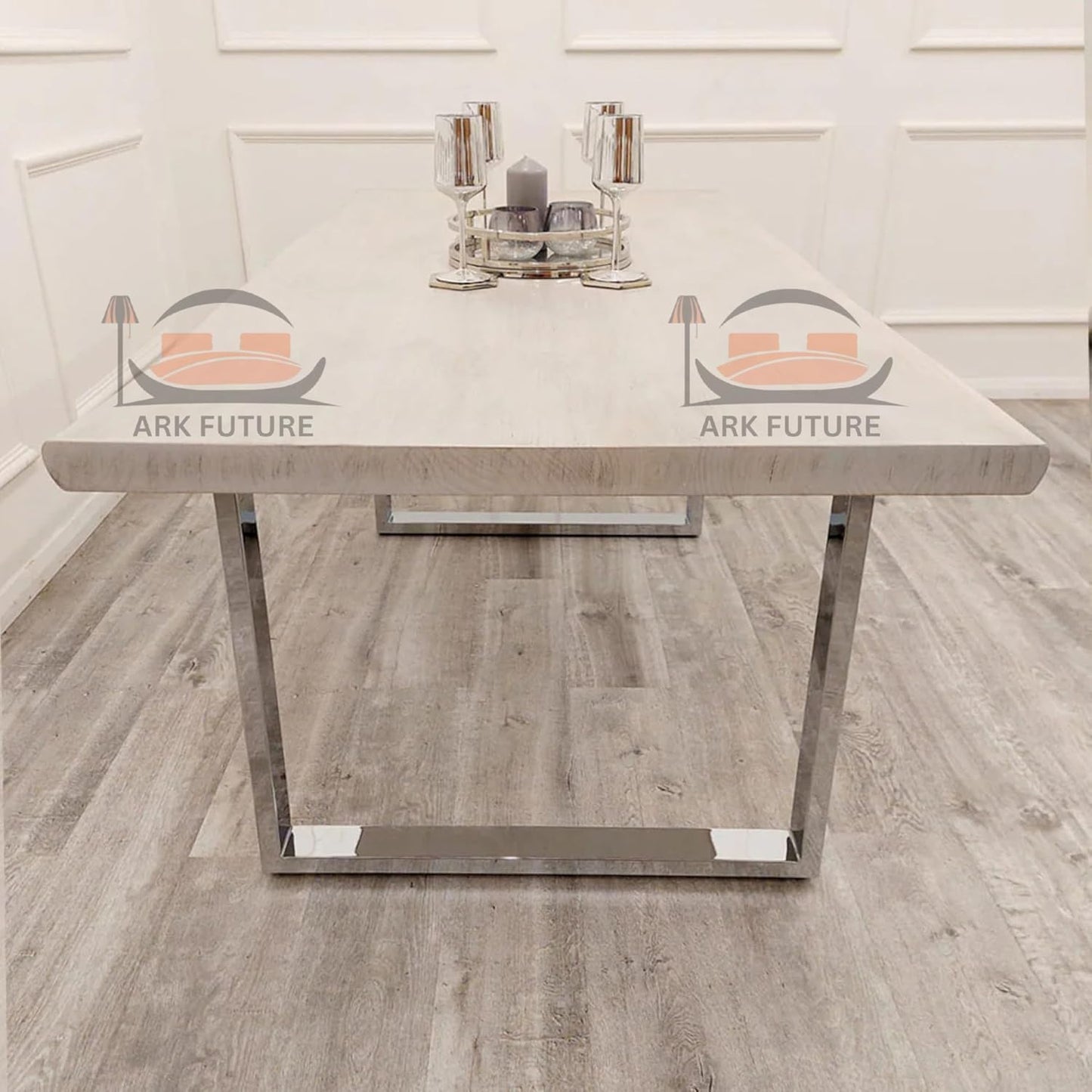 Freya 1.8 Dining Table – Solid Light Pine Wood & Chrome Legs