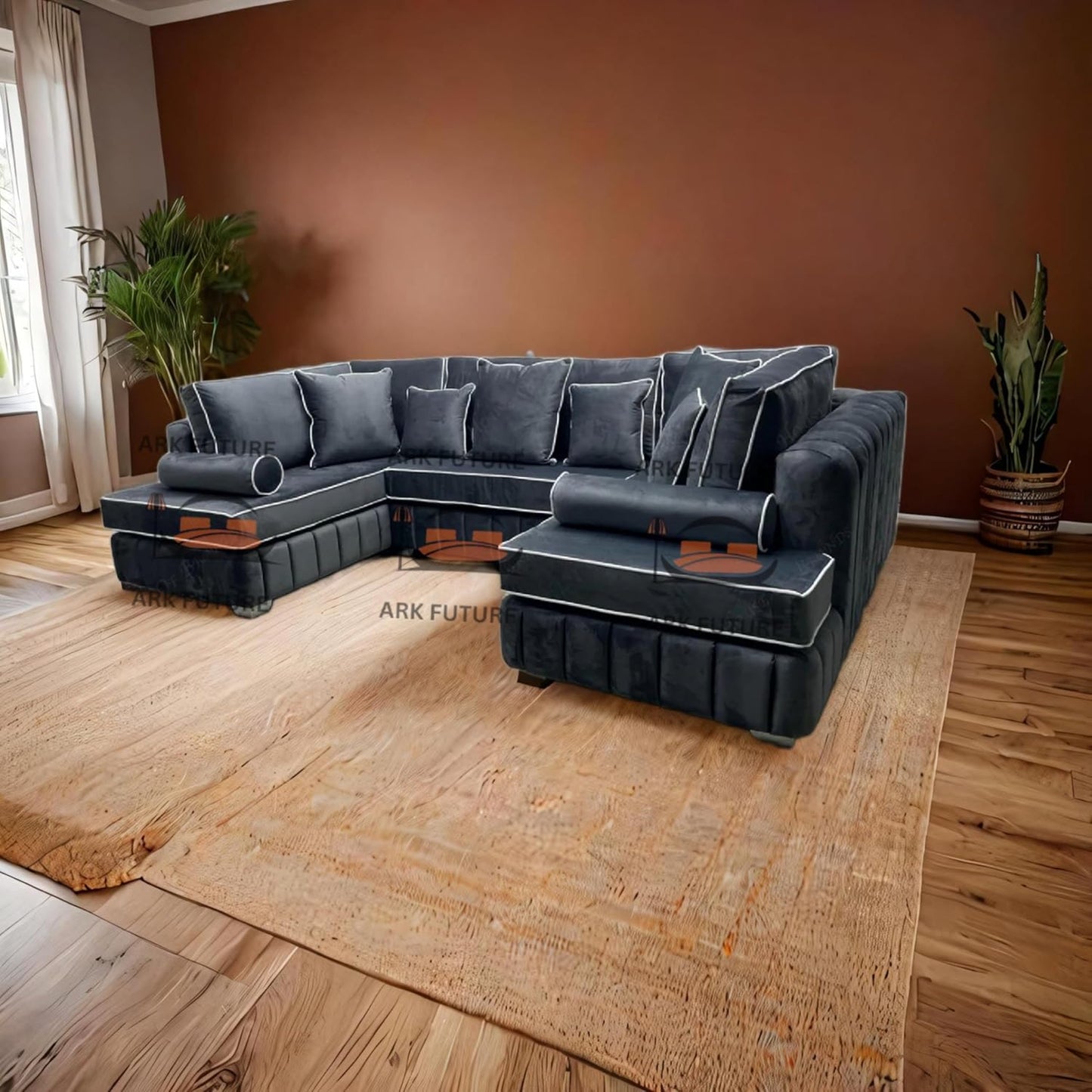 Brick Lane U-Shape Sofa with Contrast Piping – Modern Sectional Couch