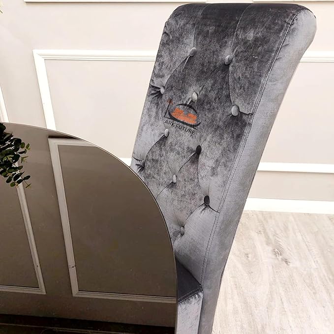 Emma Velvet Dining Chair - Button-Tufted with Chrome Legs & Lion Knocker