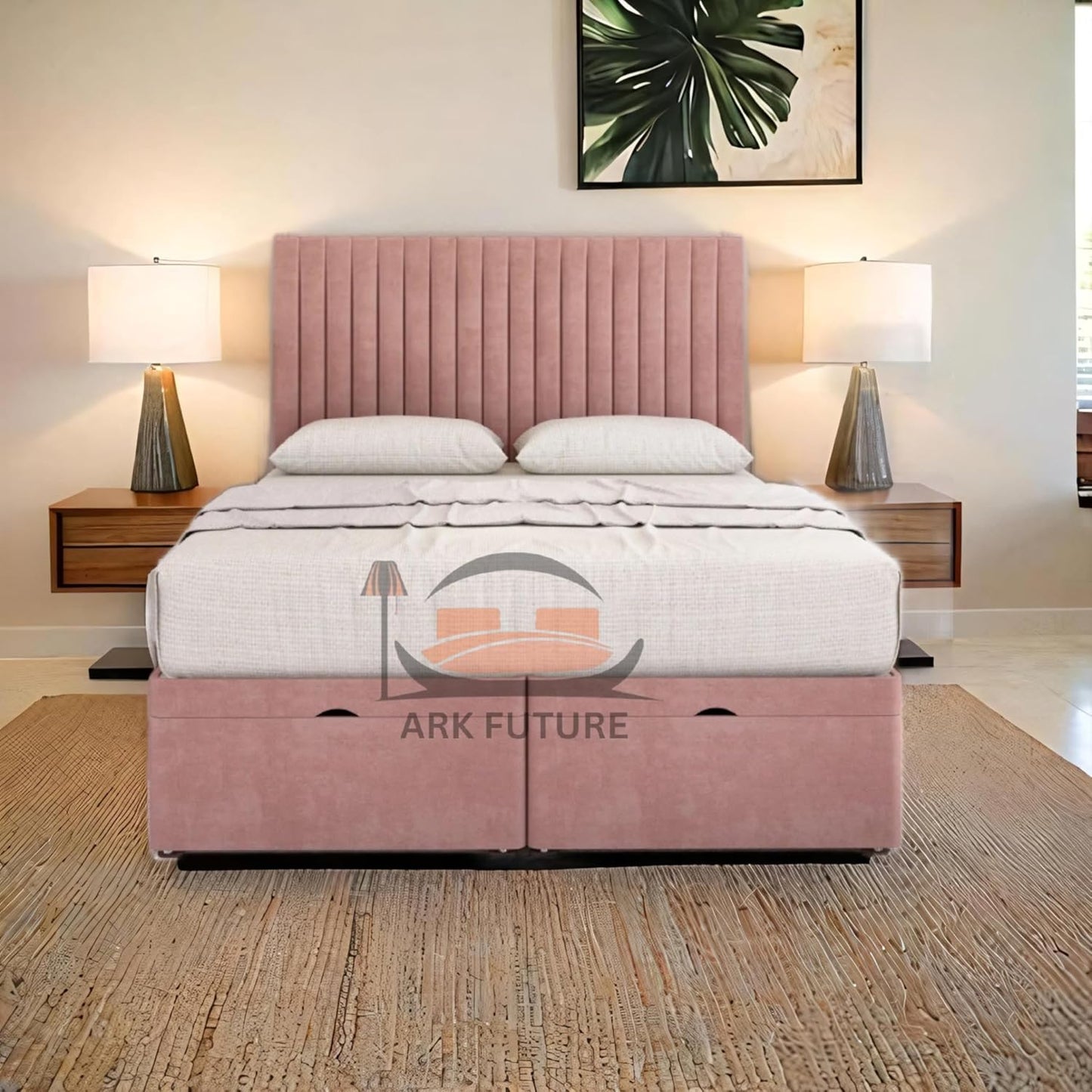 Sleek Ottoman Plush Fabric Bed Frame with Storage
