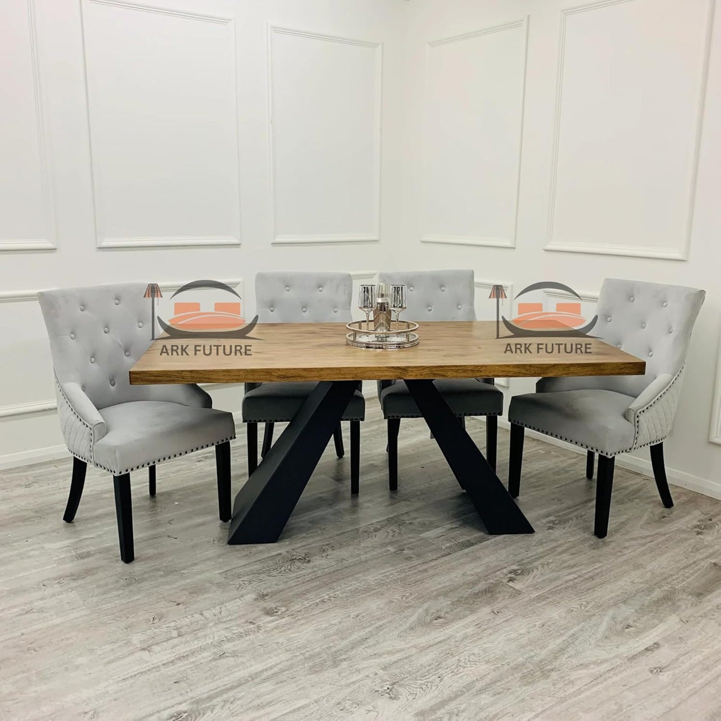 Bentley Luxury Velvet Dining Chairs β Black Legs, Lion Knocker
