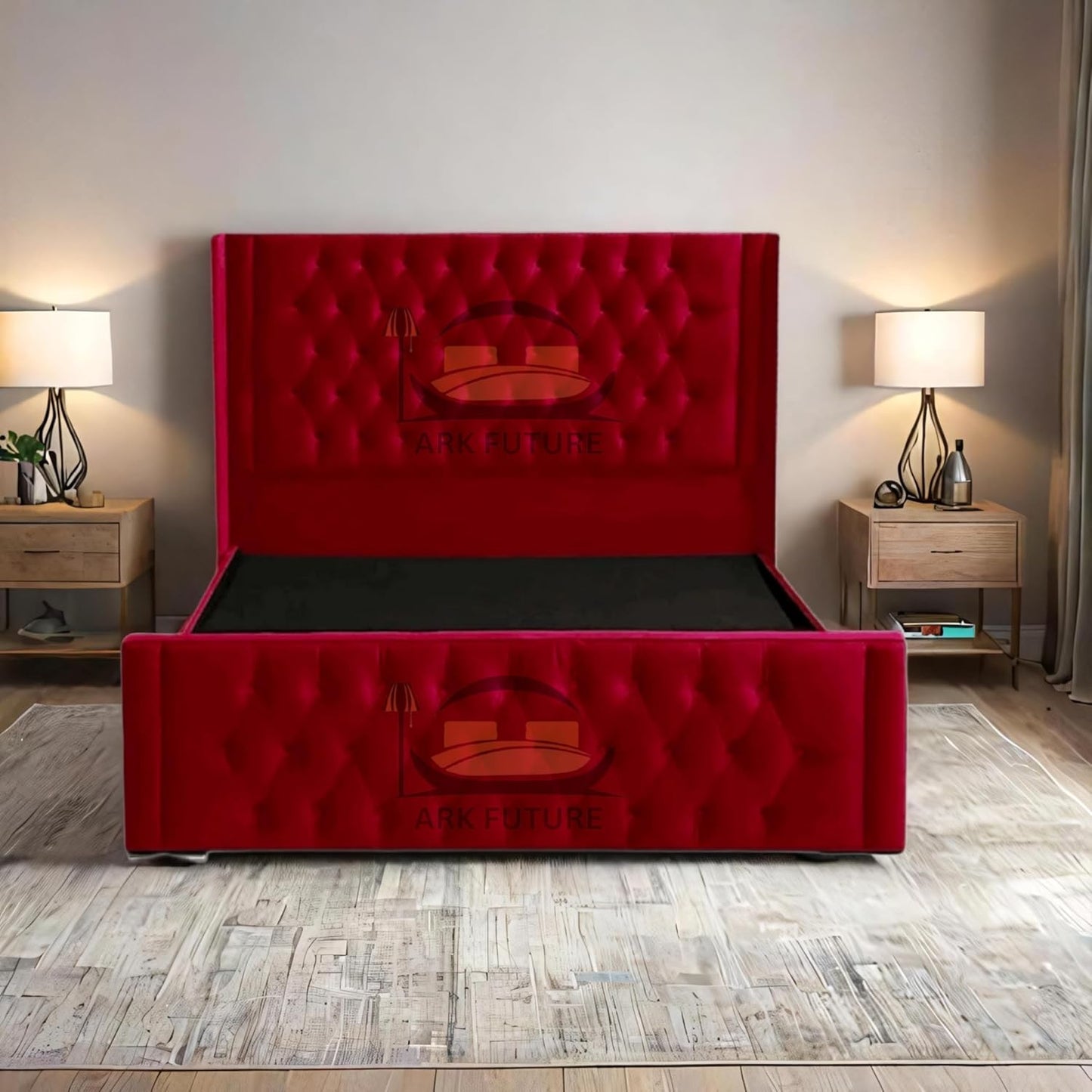 Calgary Upholstered Bed Frame | Modern Fabric Bed with Tufted Headboard