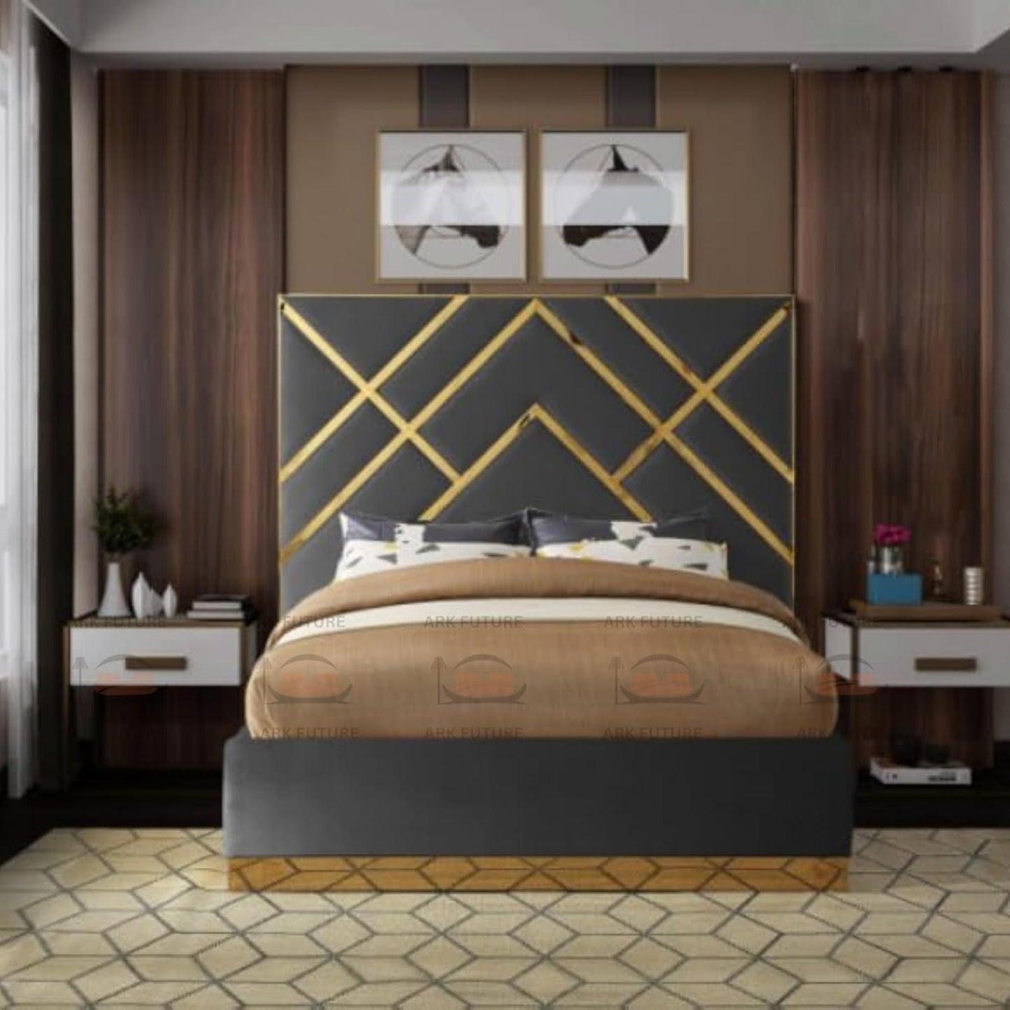 Serena Upholstered Bed Frame with Stylish Headboard, Sturdy Wooden Legs, Modern