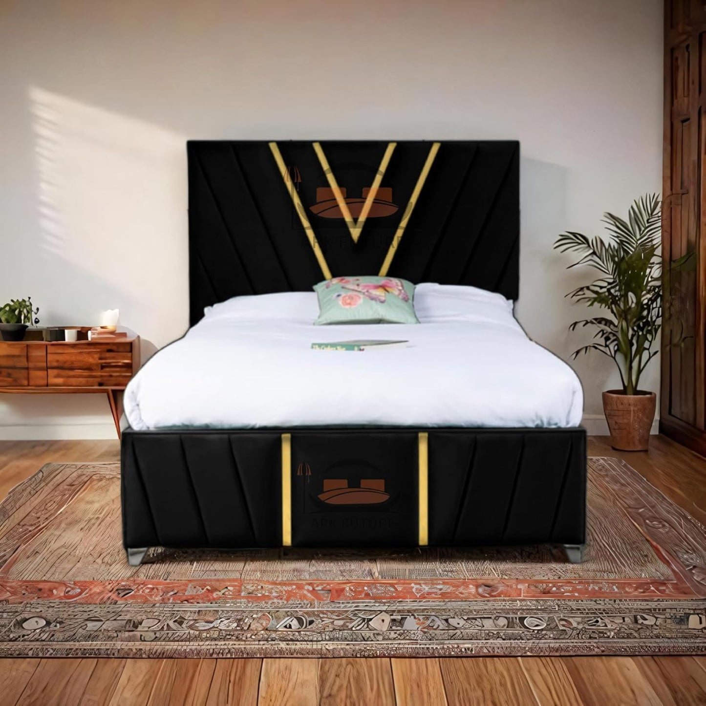 Midnight Mirage Plush Velvet Bed Frame with Tufted Headboard