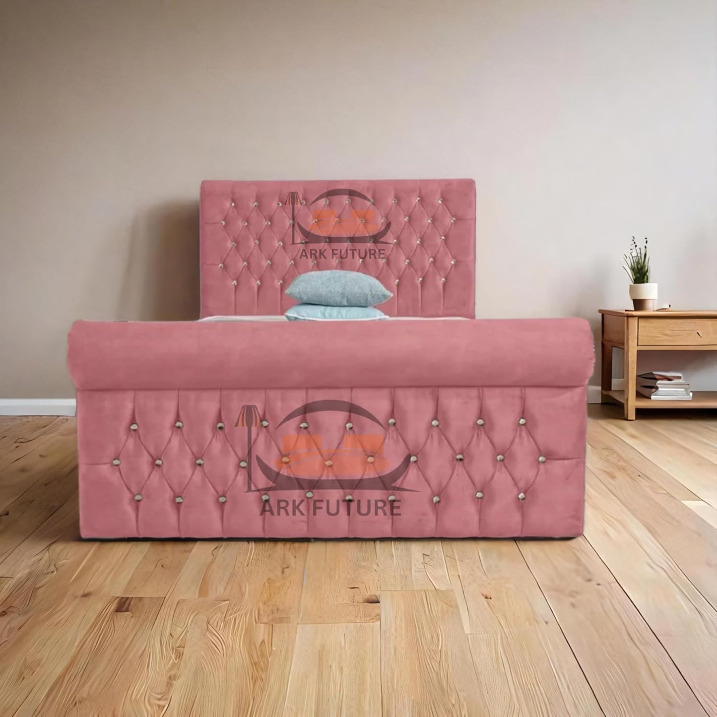 Aveline Upholstered Bed Frame with Velvet or Fabric Finish
