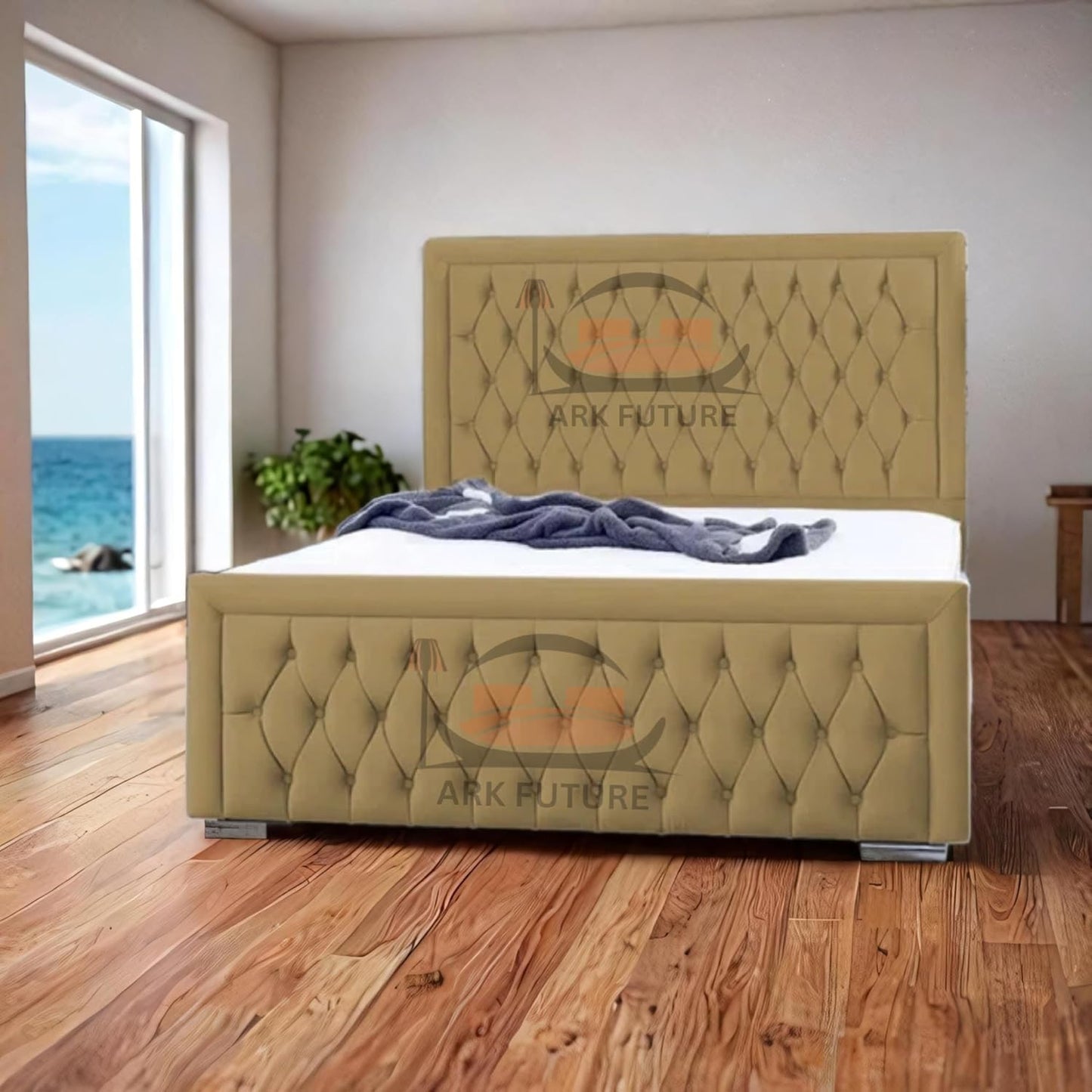 Celeste Upholstered Ottoman Bed – Velvet/Fabric Finish, Storage, Easy Lift, Stylish Headboard