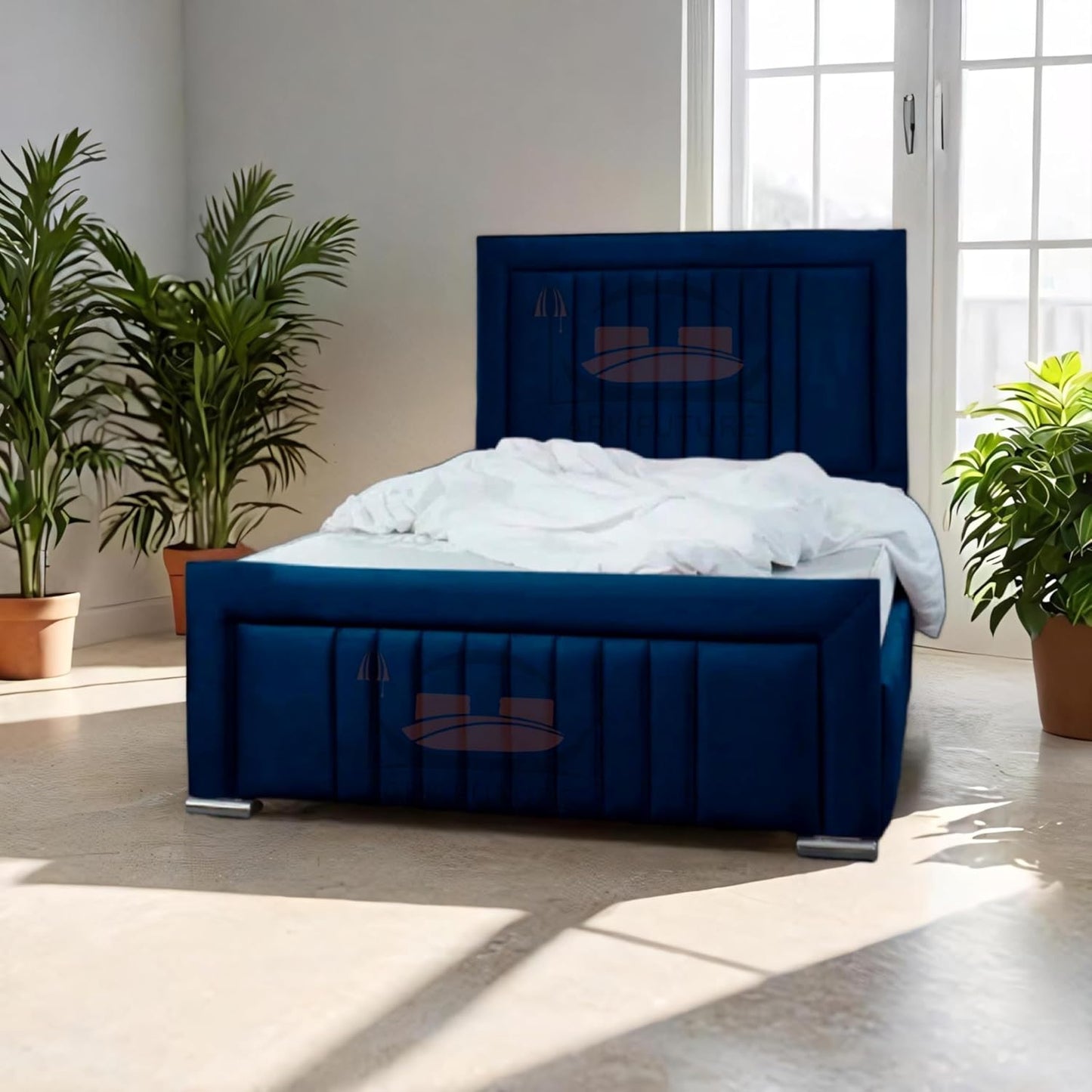 Dean Sand Upholstered Bed Frame – Modern Design, Sturdy Wood, Padded Headboard