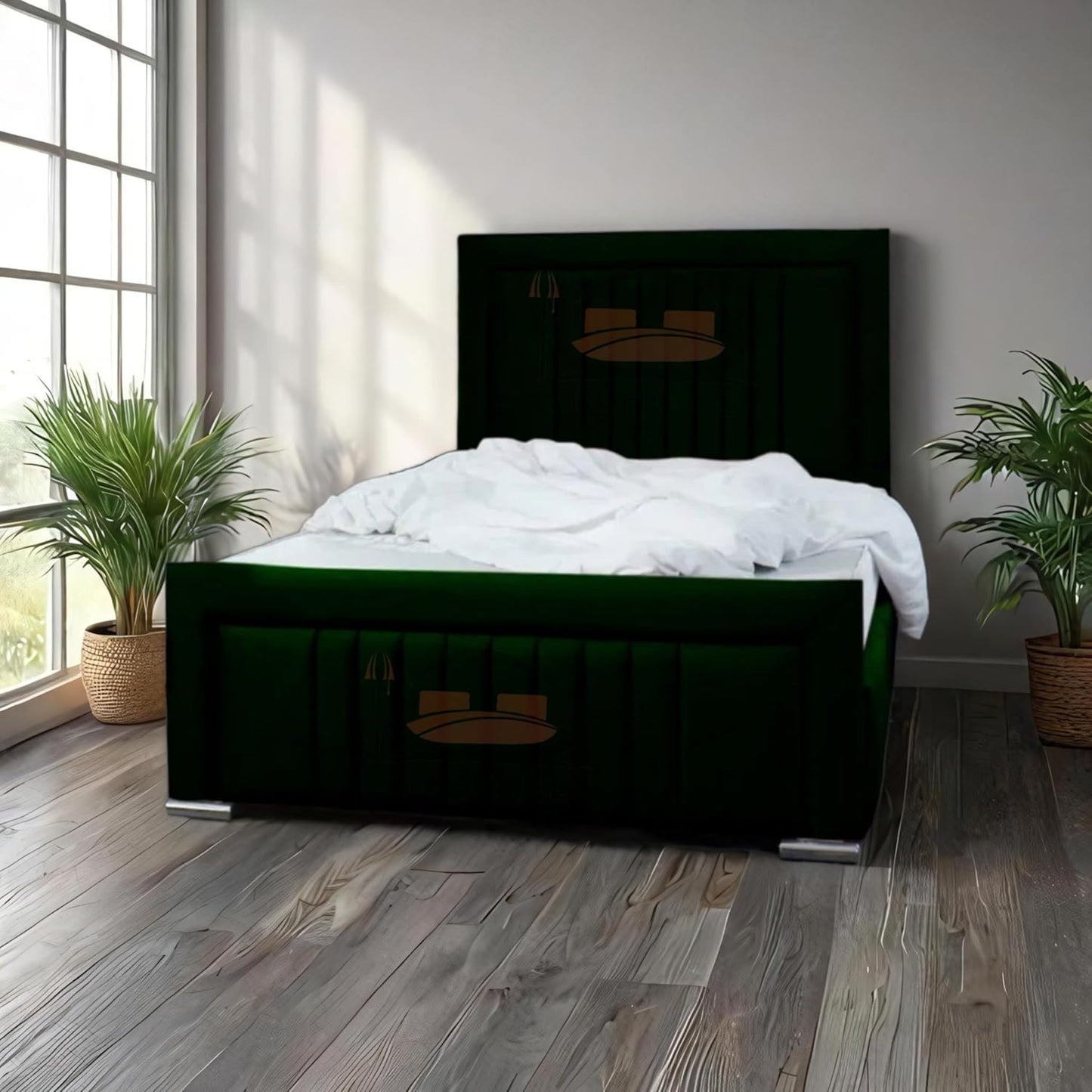 Dean Sand Upholstered Bed Frame – Modern Design, Sturdy Wood, Padded Headboard