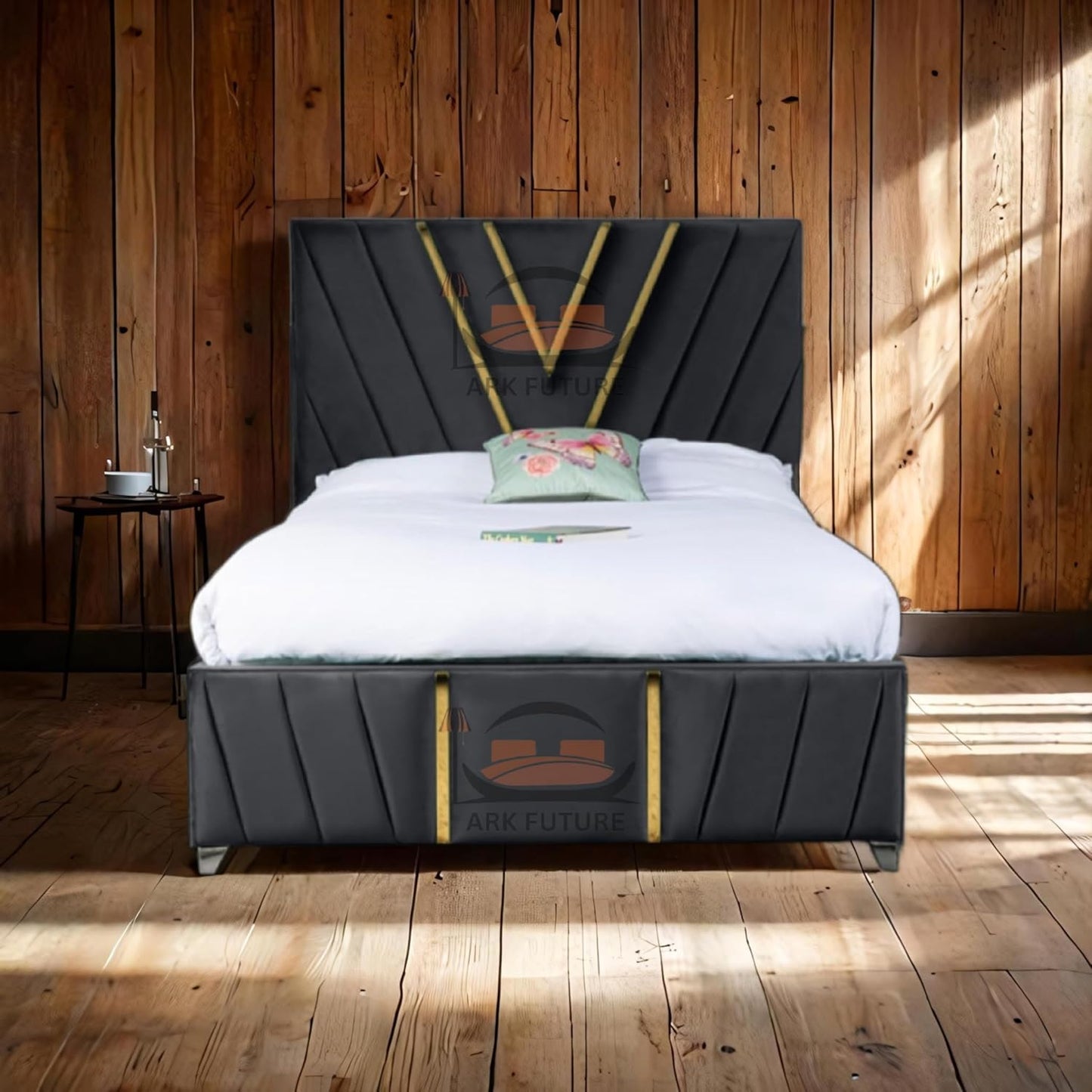Midnight Mirage Plush Velvet Bed Frame with Tufted Headboard