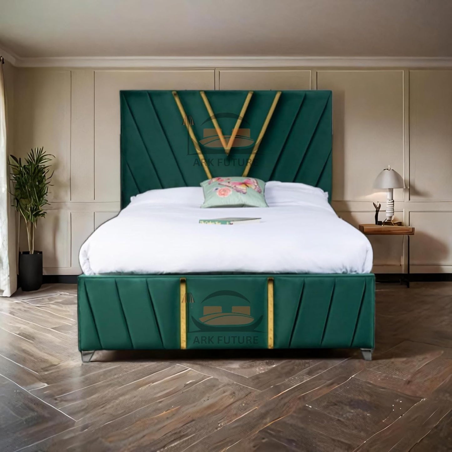 Midnight Mirage Plush Velvet Bed Frame with Tufted Headboard