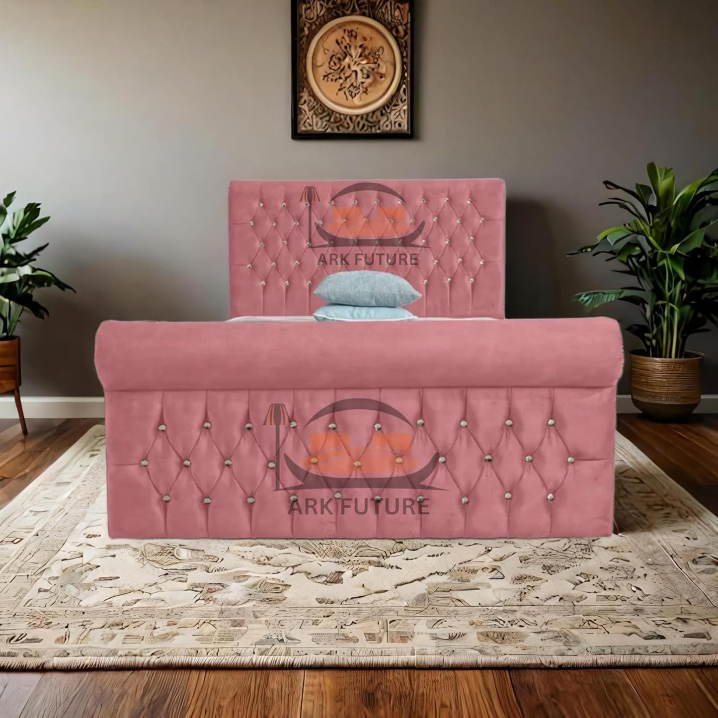 Aveline Upholstered Bed Frame with Velvet or Fabric Finish