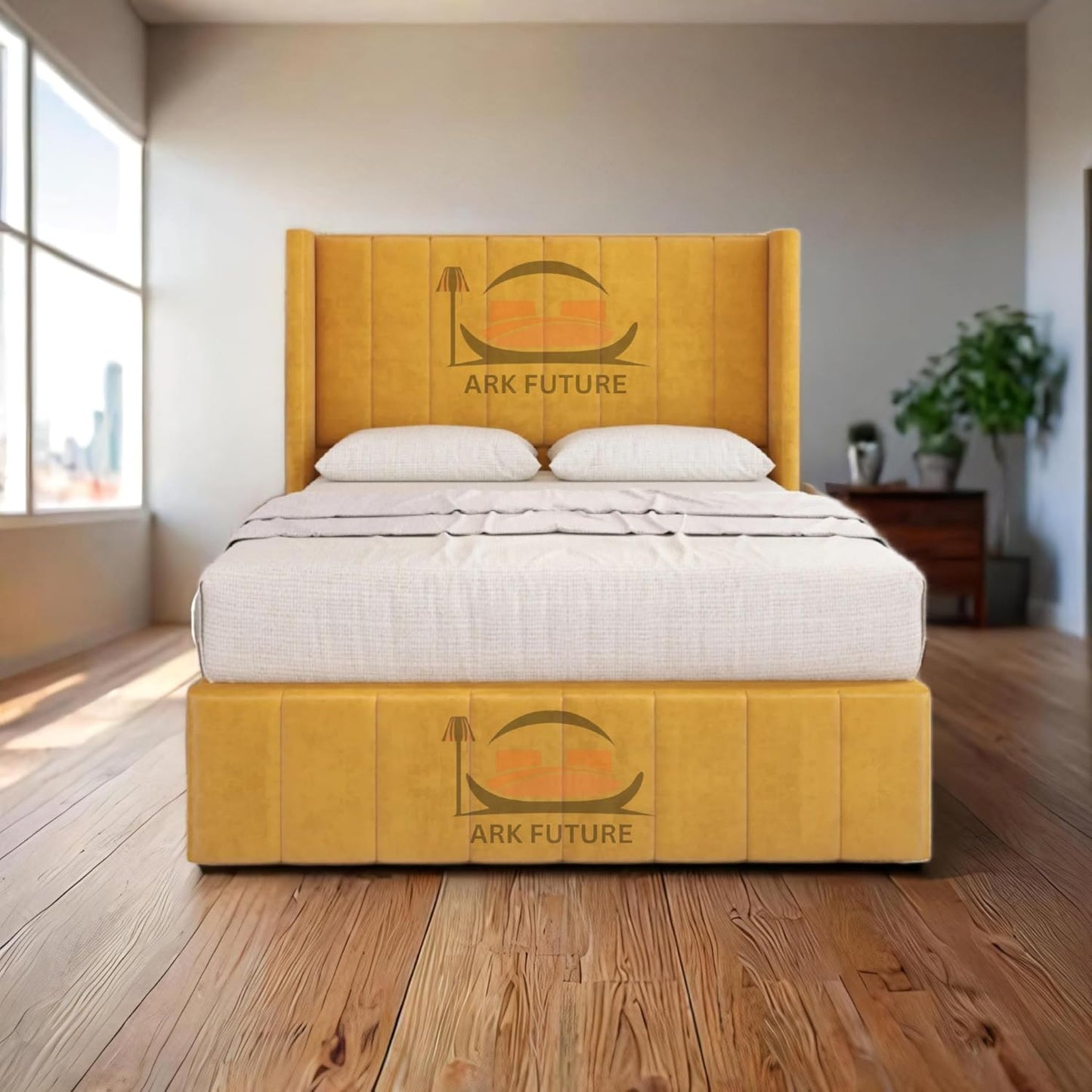 Haven Upholstered Wingback Bed Frame with 2 Storage Drawers & 54" Headboard in Plush Velvet