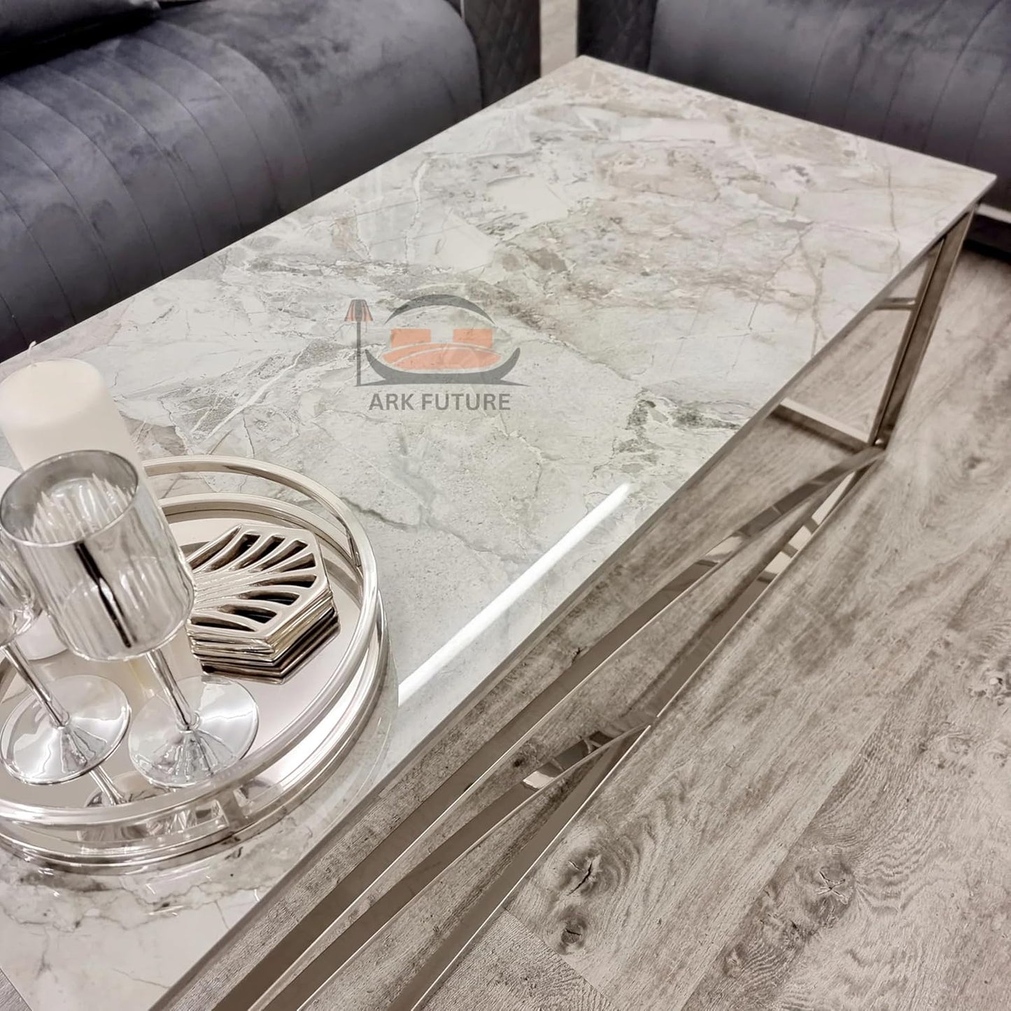 Stella Chrome Coffee Table with Ash Grey Stone Top