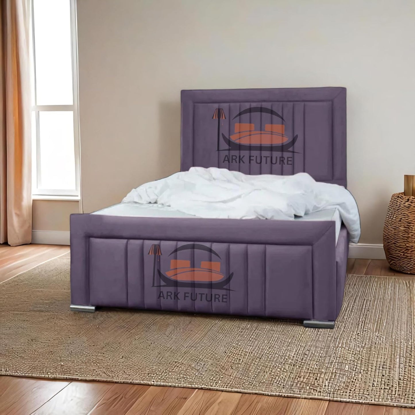 Dean Sand Upholstered Bed Frame – Modern Design, Sturdy Wood, Padded Headboard
