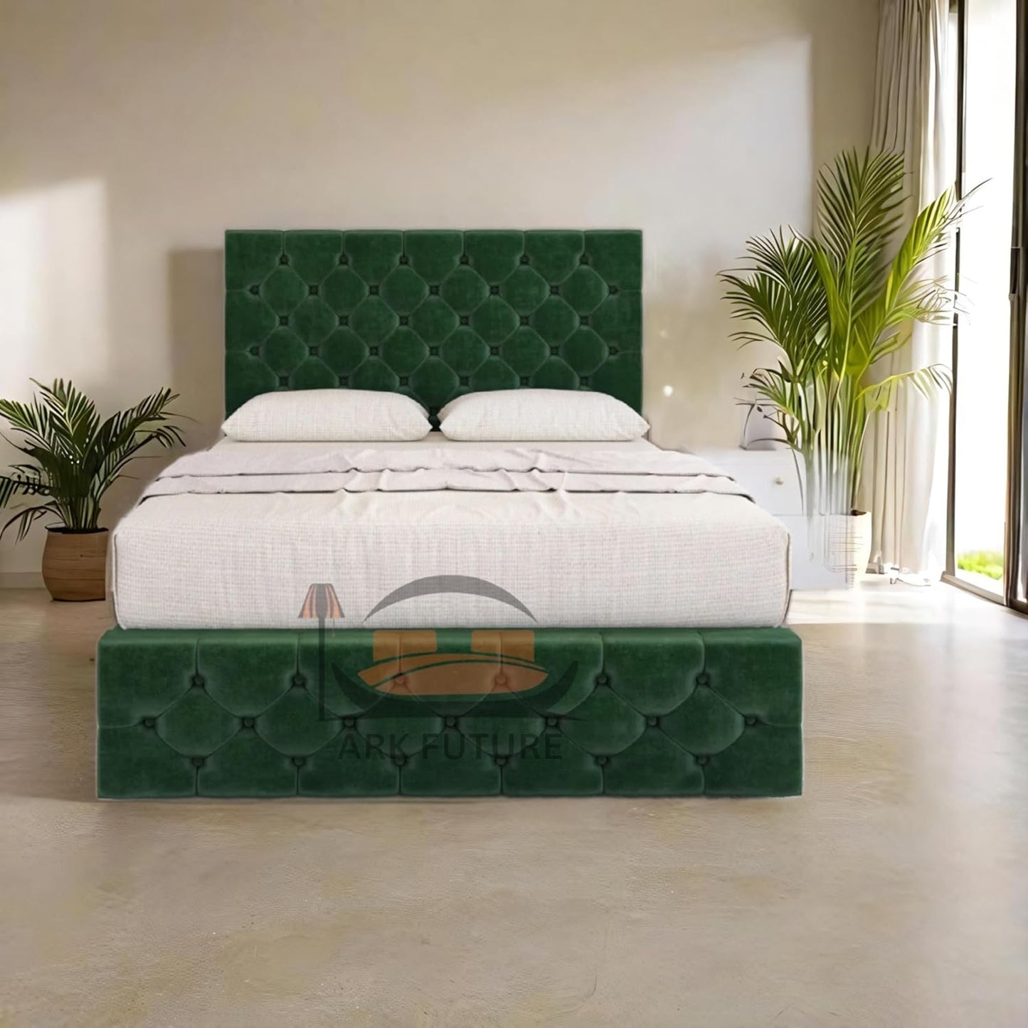 Regal Tufted Velvet Bed Frame with Footend Storage Drawers