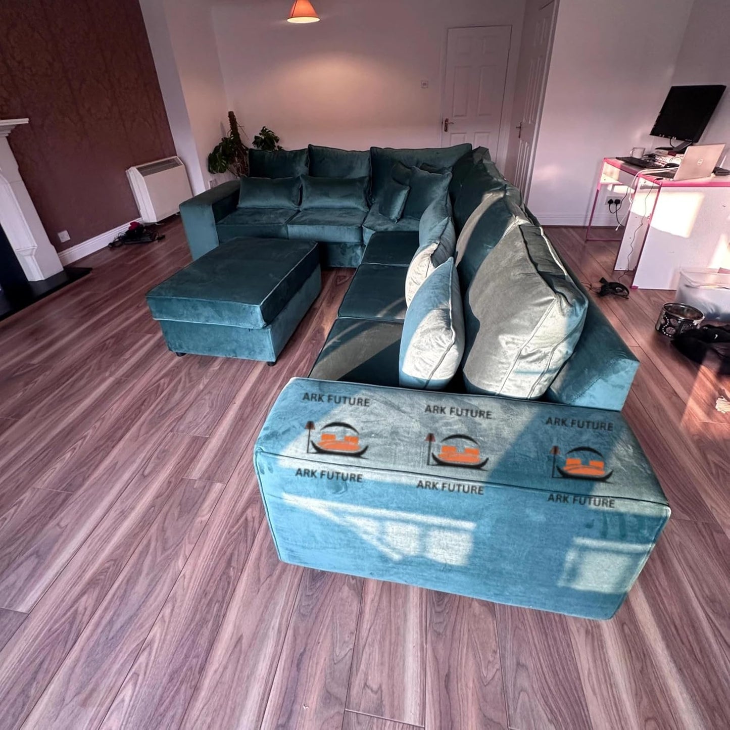 Genius L Shape Sofa in Plush Velvet Fabric