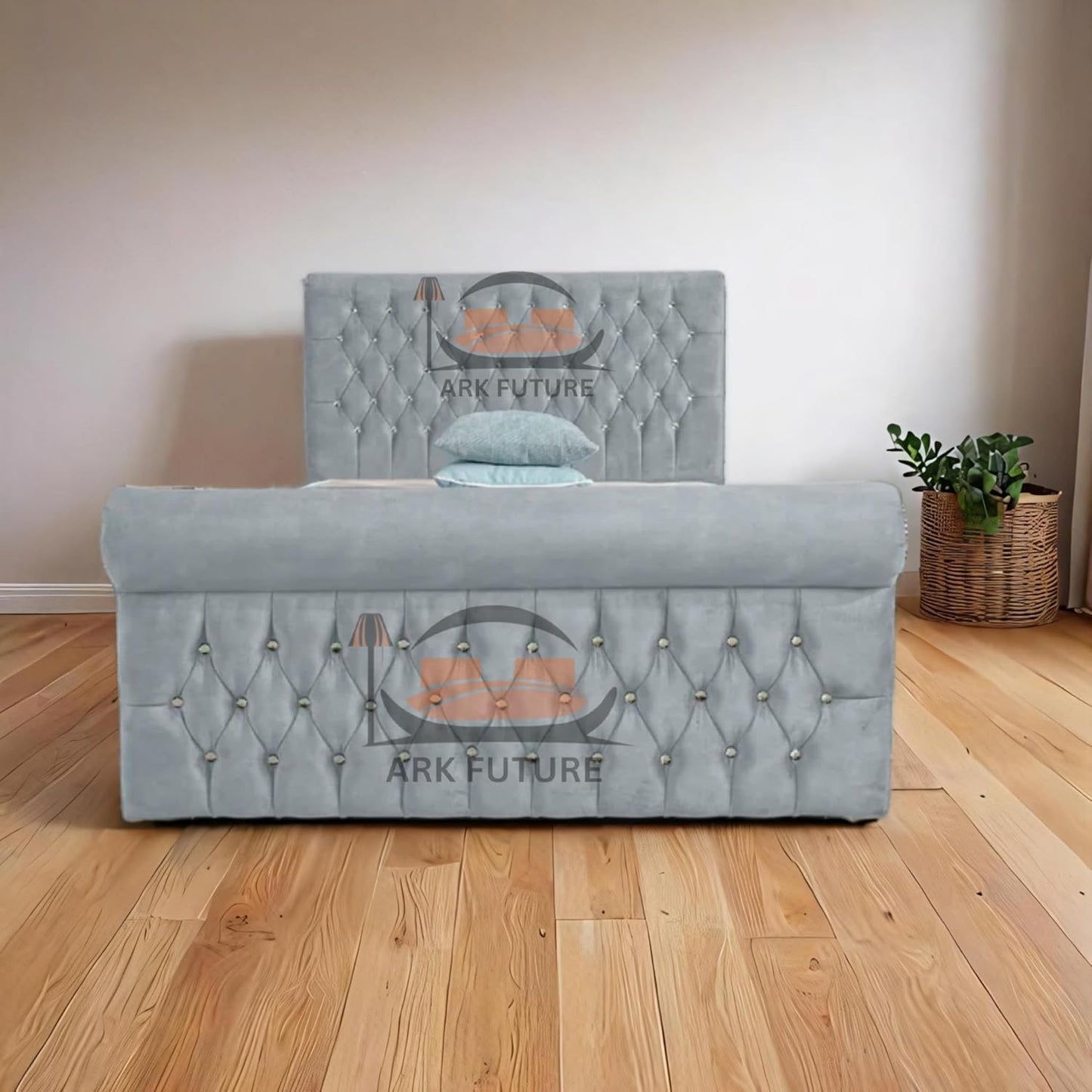 Aveline Upholstered Bed Frame with Velvet or Fabric Finish