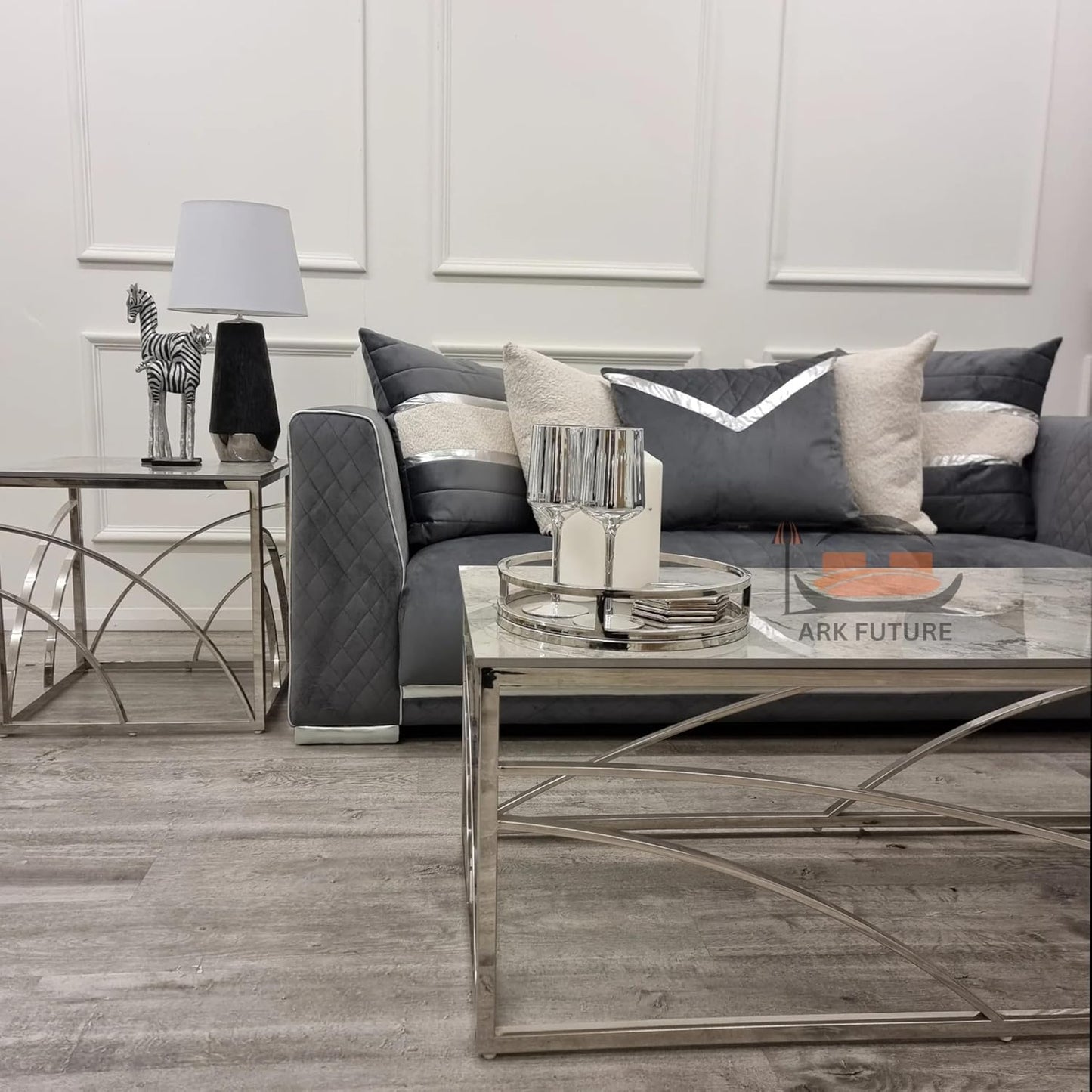 Stella Chrome Coffee Table with Ash Grey Stone Top