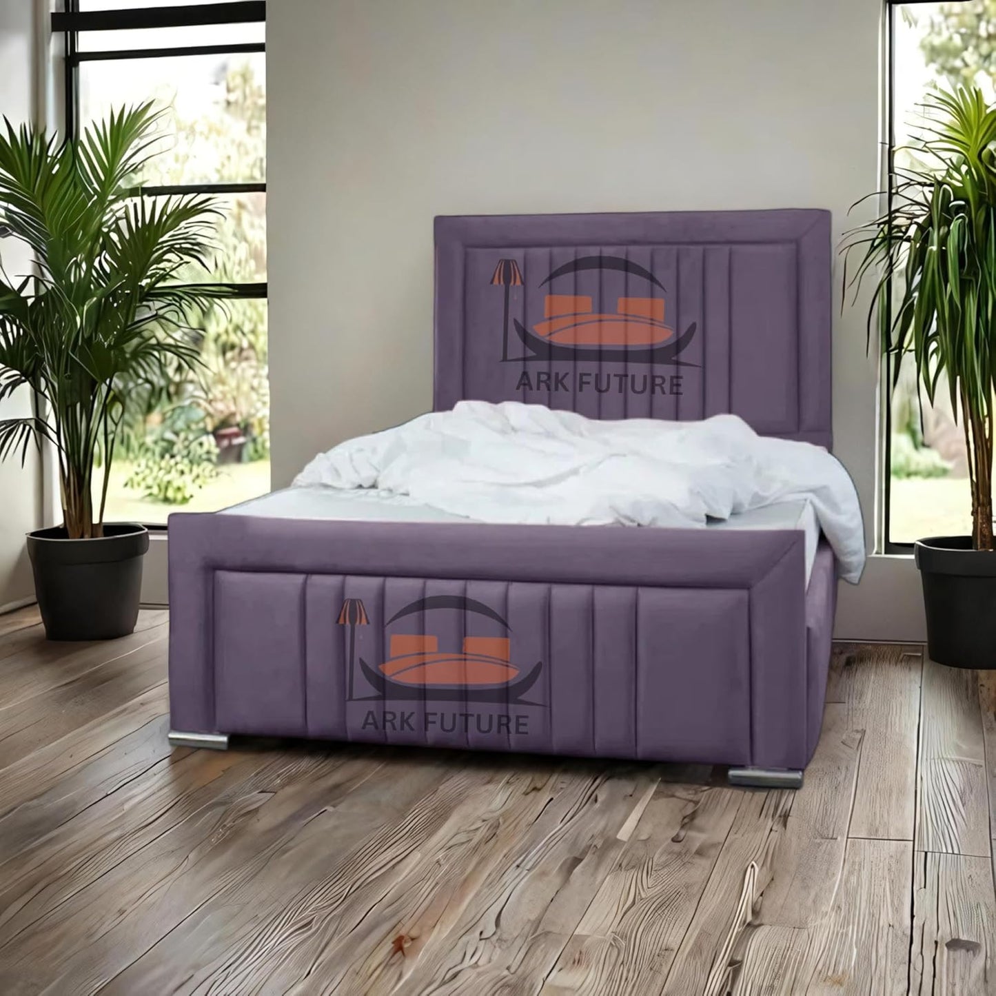 Dean Sand Upholstered Bed Frame – Modern Design, Sturdy Wood, Padded Headboard