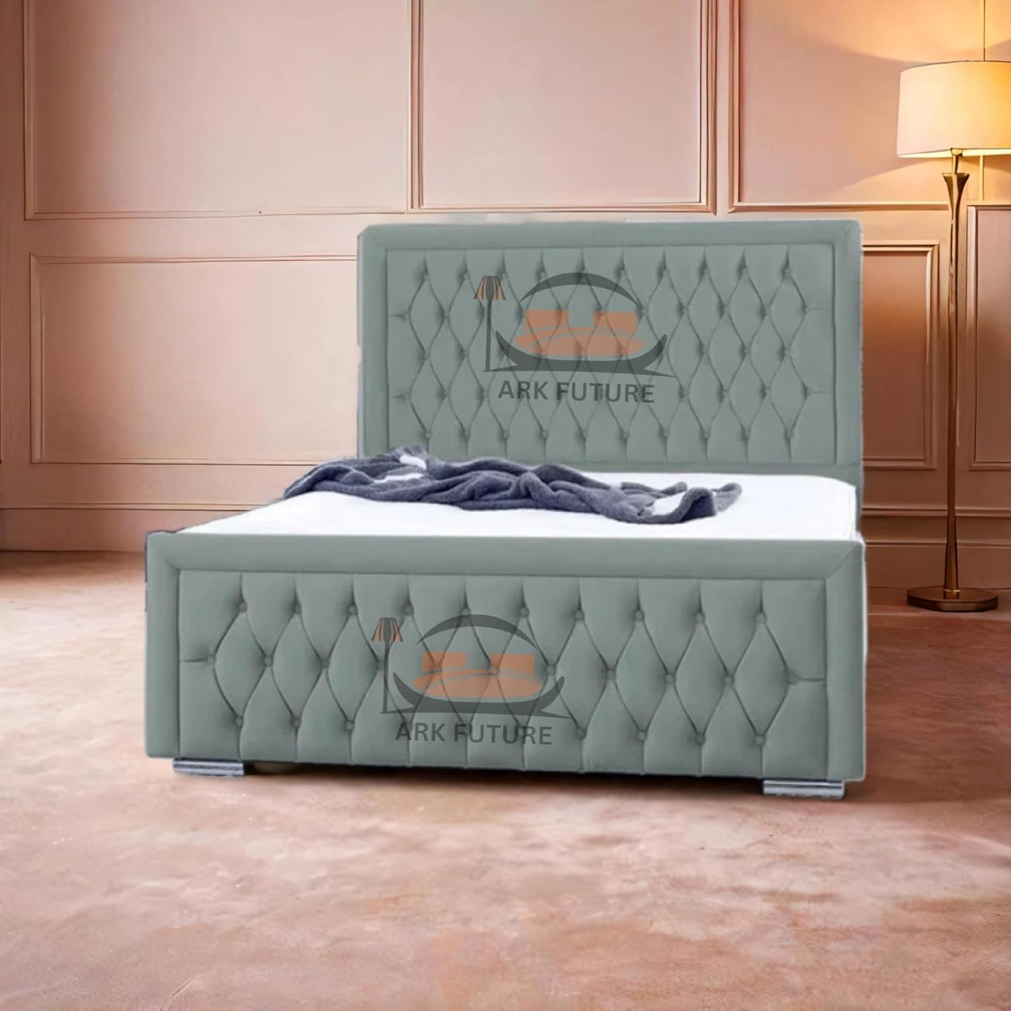 Celeste Upholstered Ottoman Bed – Velvet/Fabric Finish, Storage, Easy Lift, Stylish Headboard