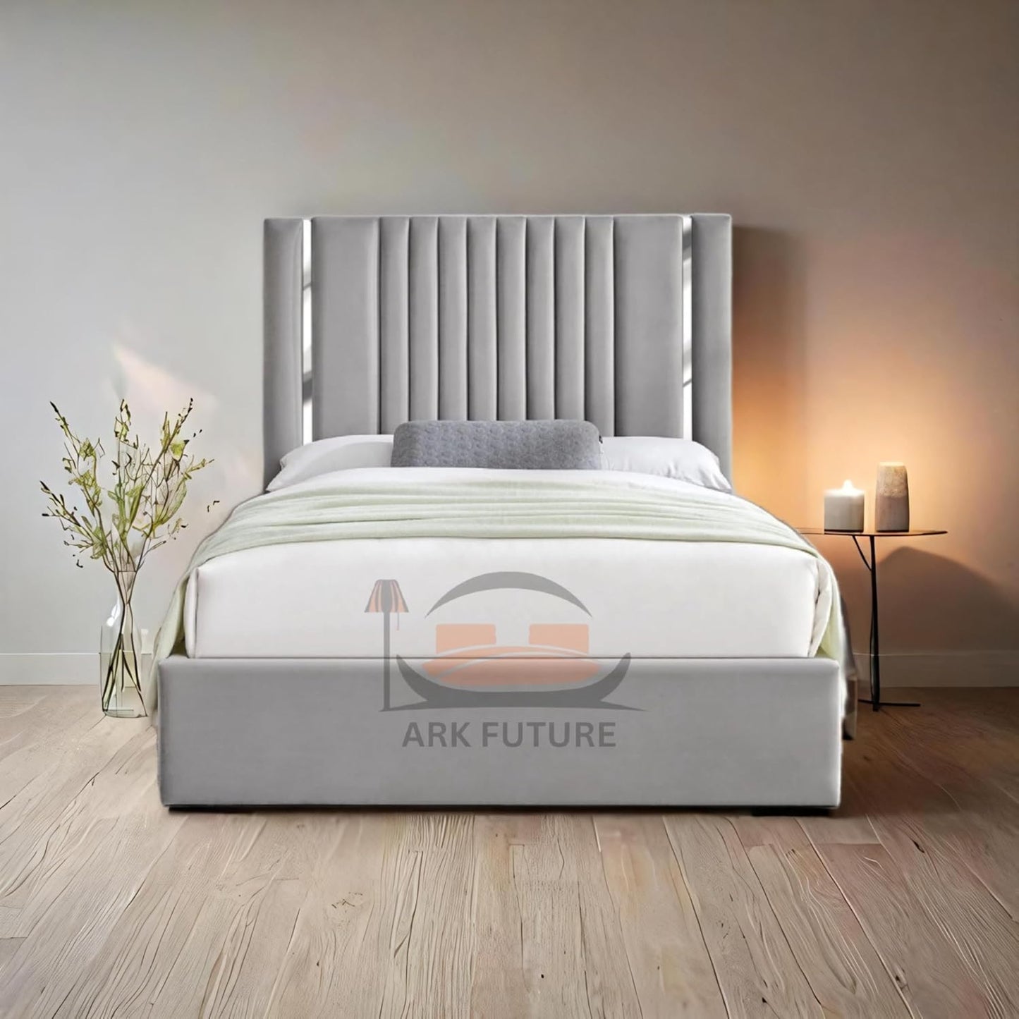 Cambridge Velvet Ottoman Storage Bed with Chrome Detailing