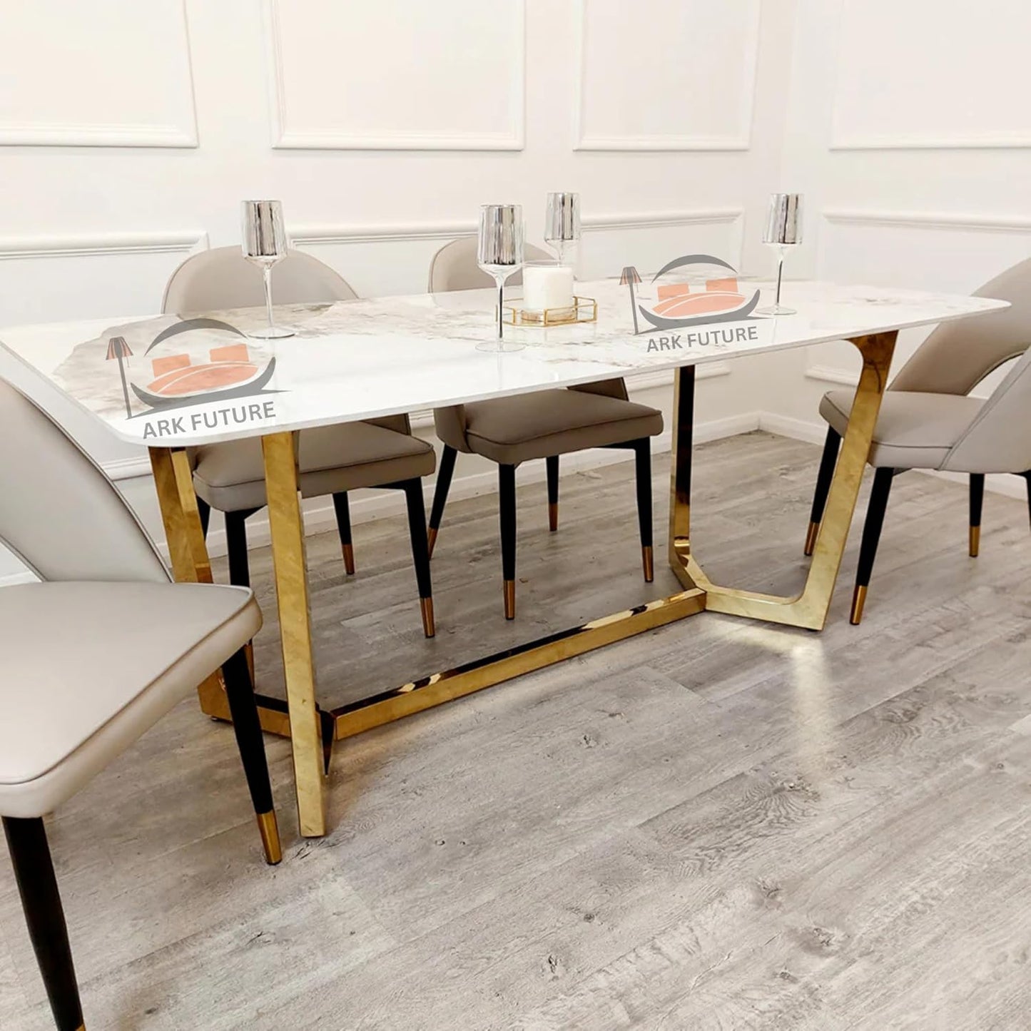 Lucien 1.8m Gold Dining Table – Pandora Sintered Stone & Gold Base