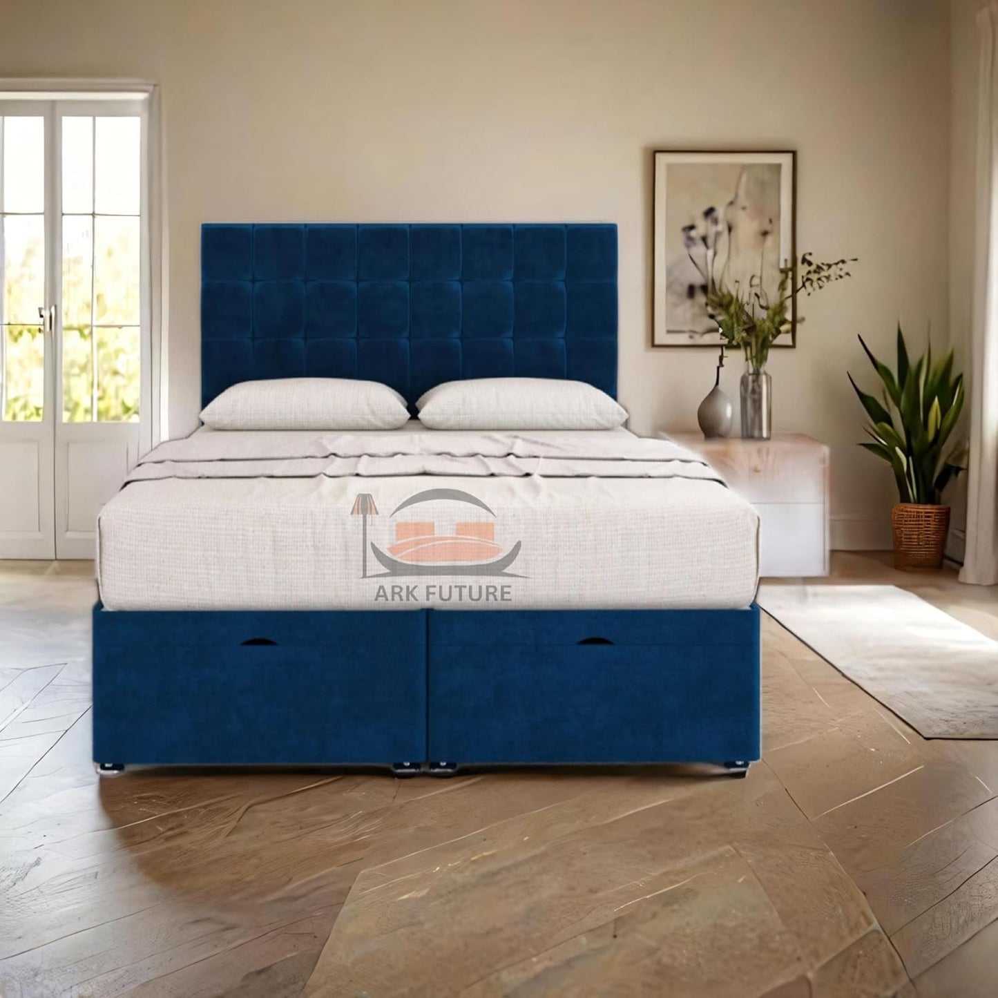 Sloomy Plush Fabric Ottoman Bed Frame with 26" Headboard and Storage