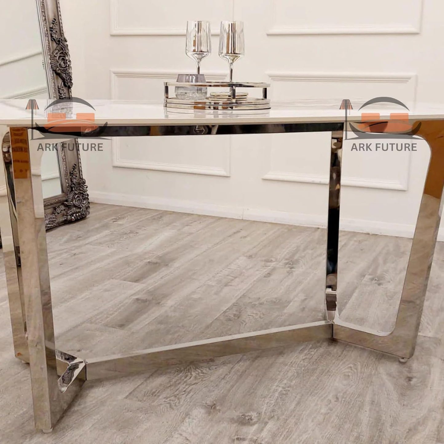 Lucien 1.6m Chrome Dining Table – Polar White Sintered Stone