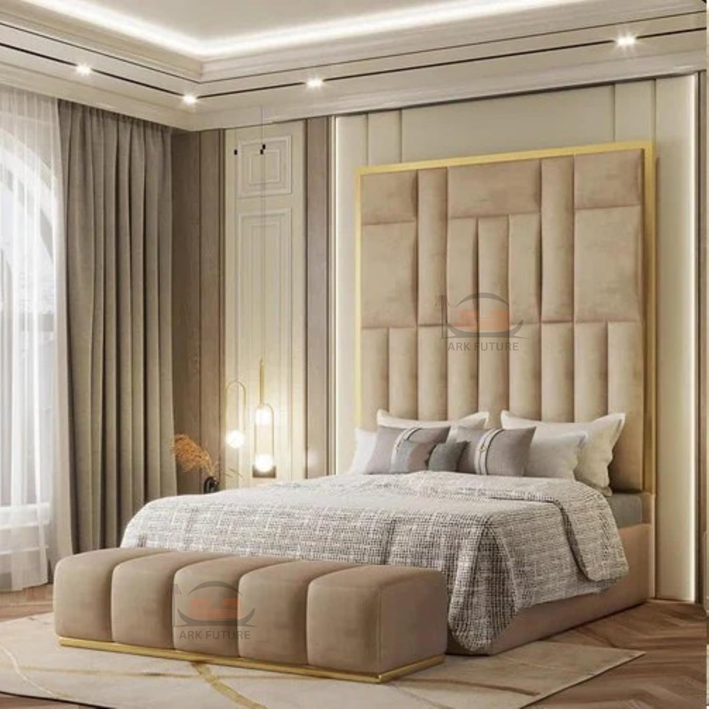 Royal Raimant Traditional Wood Panel Bed Frame – Elegant Bedroom Design