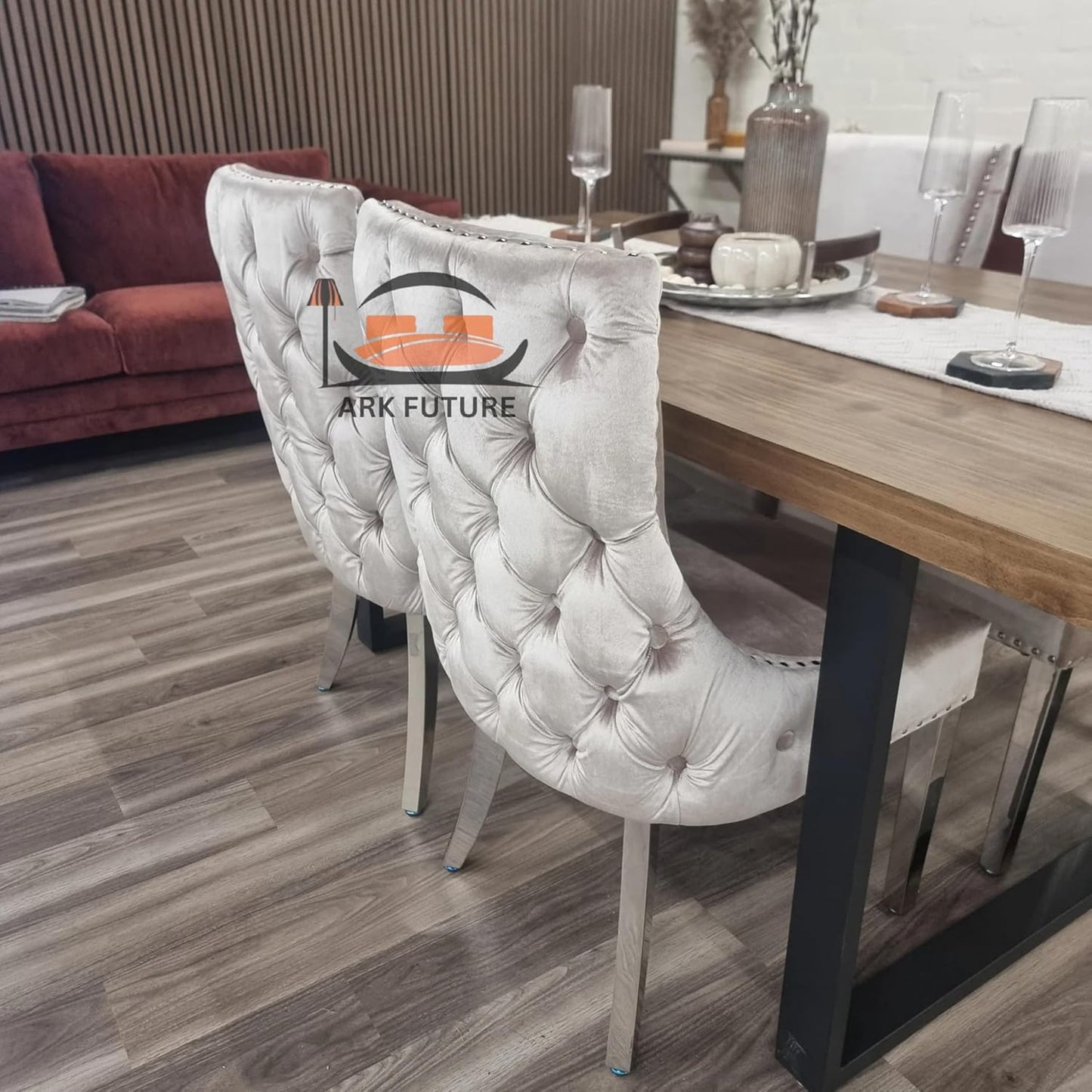 Set of 2 Kensington Velvet Dining Chairs – Button-Tufted, Chrome Legs