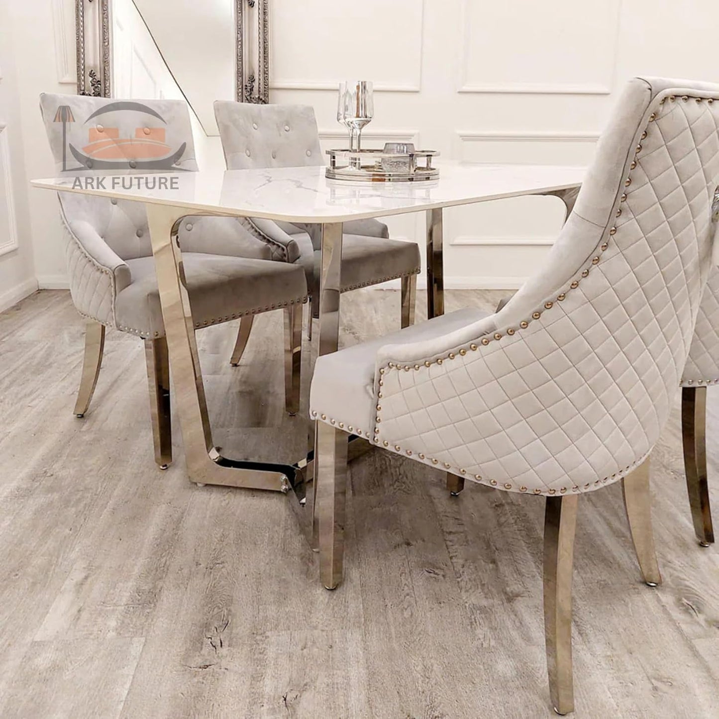 Lucien 1.6m Chrome Dining Table – Polar White Sintered Stone